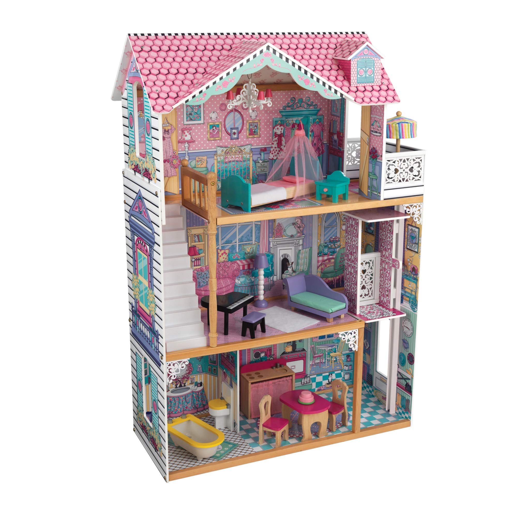 KidKraft Annabelle Wooden Dollhouse with Elevator & Balcony - 17-Piece Accessory Set | Perfect Gift for Girls Ages 3+ | Pretend Play, Imaginative Play, Nursery Decor
