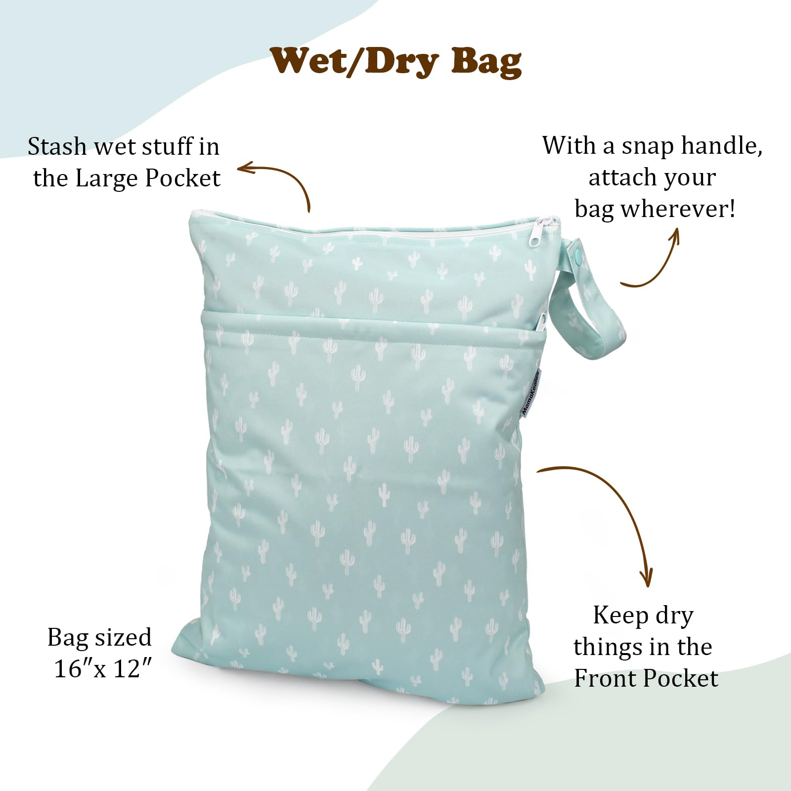 Mama Koala Waterproof Wet Dry Bags 2 Pack - Reusable Zippered Storage Pouches for Baby Diapers, Swimwear, Gym Clothes & Travel Essentials | Perfect for Daycare, Beach Trips, Sports & Pump Accessories (W017)