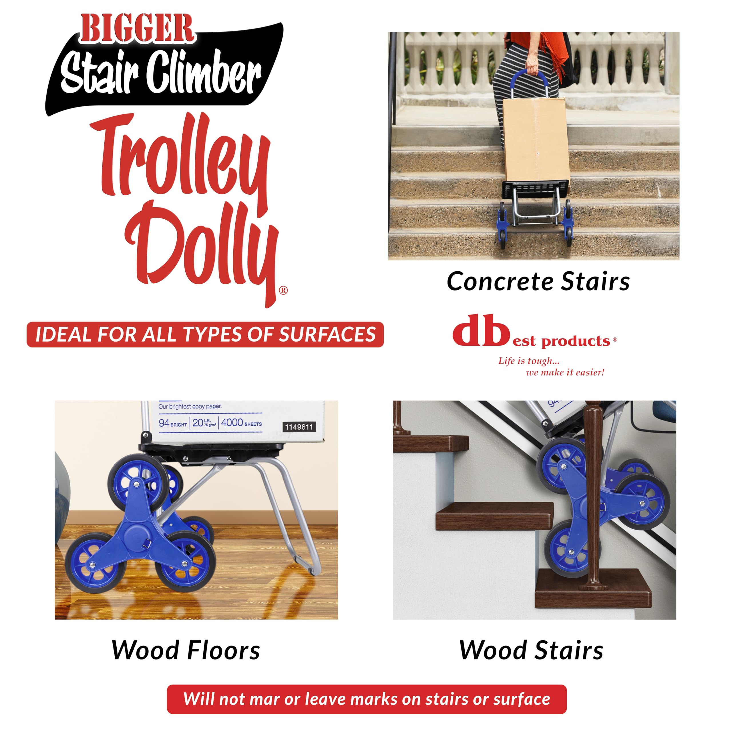 Best Foldable Stair Climbing Cart - Heavy Duty Grocery Shopping Trolley with Wheels for Apartments & Condos | Portable Blue Utility Dolly for Stairs, Supermarkets & Home Use