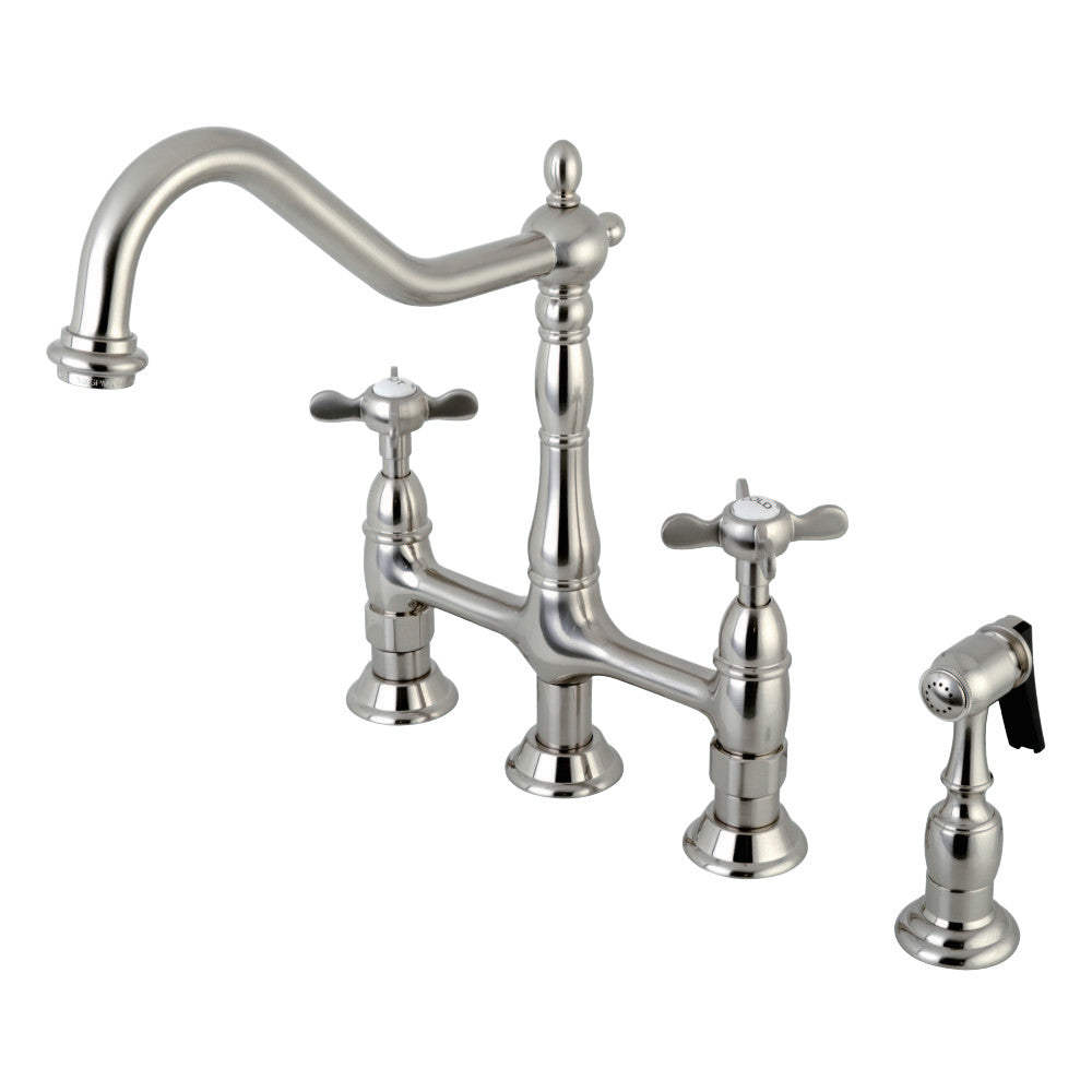 Essex Cross Handles Bridge Kitchen Faucet with Pull Down Sprayer - Classic Design for Farmhouse & Vintage Style Kitchens