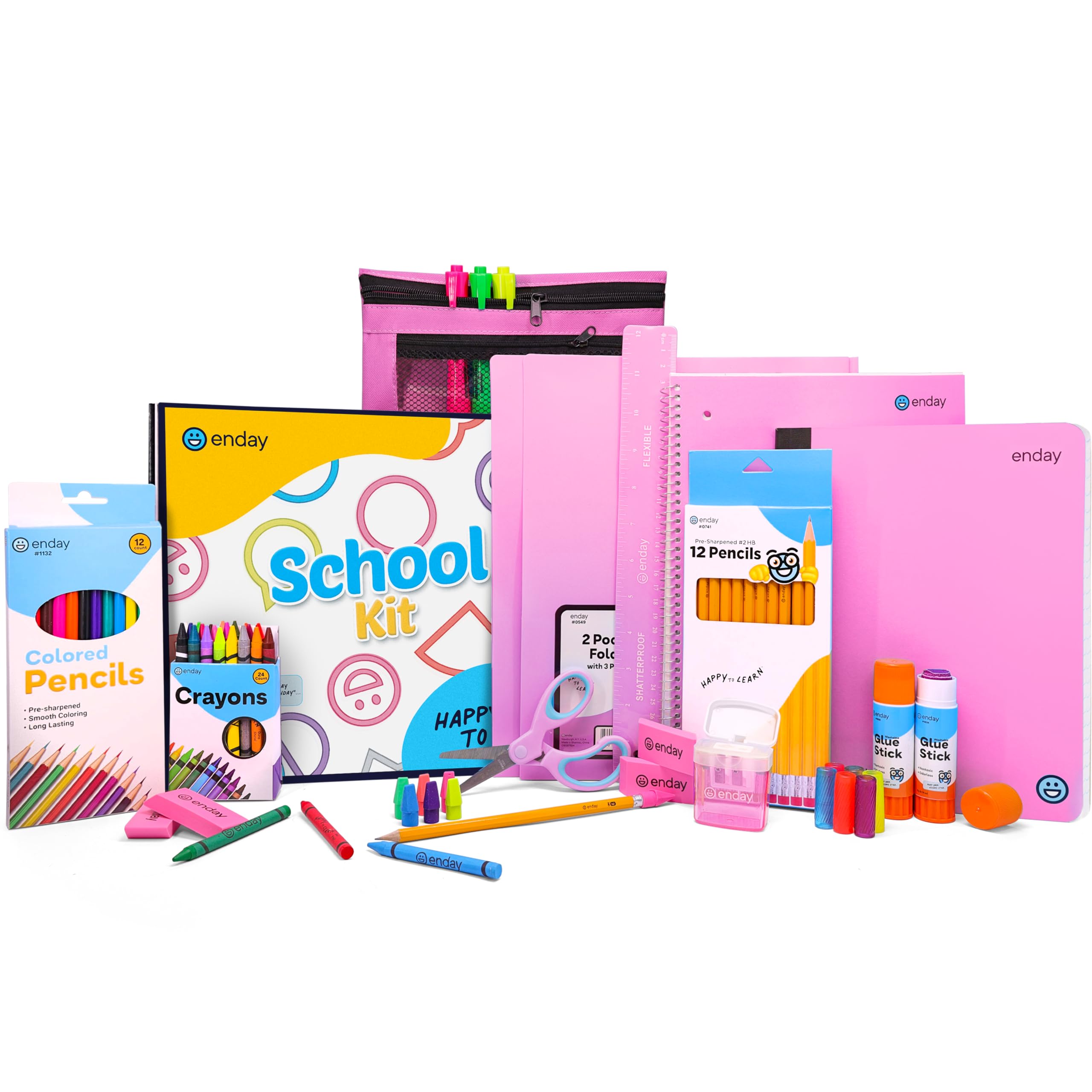 Enday Premium 71-Piece Back to School Supplies Kit for Kids - Pink School Supply Box for Grades K-5, High-Quality Classroom Essentials for Boys & Girls - Perfect for Kindergarten, Homeschooling & Classroom Organization