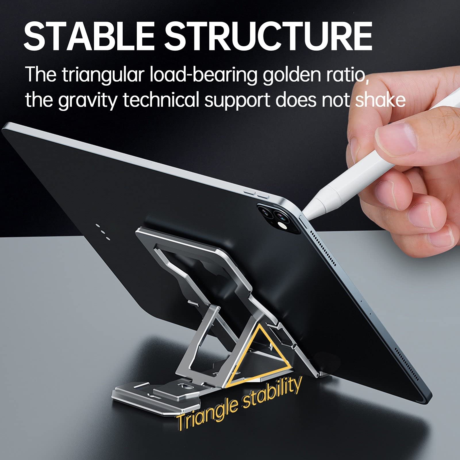 Premium Aluminum Alloy Phone Stand - Ultra Thin Foldable Desktop Cell Phone Holder for Office & Home Use | Universal Phone Stand for Watching Videos, Video Calls & Hands-Free Viewing (Grey)