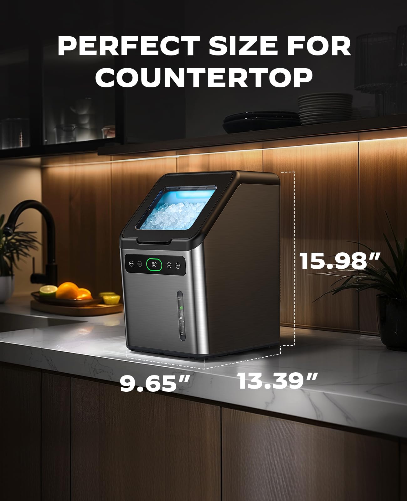 Totnz Countertop Nugget Ice Maker – 44lbs/Day, Self-Cleaning, Timer Function | Soft Chewable Pebble Ice for Home, Kitchen, Office, Bar & Parties | Stainless Steel Design | Perfect for Cocktails, Sodas & Beverage Dispensers