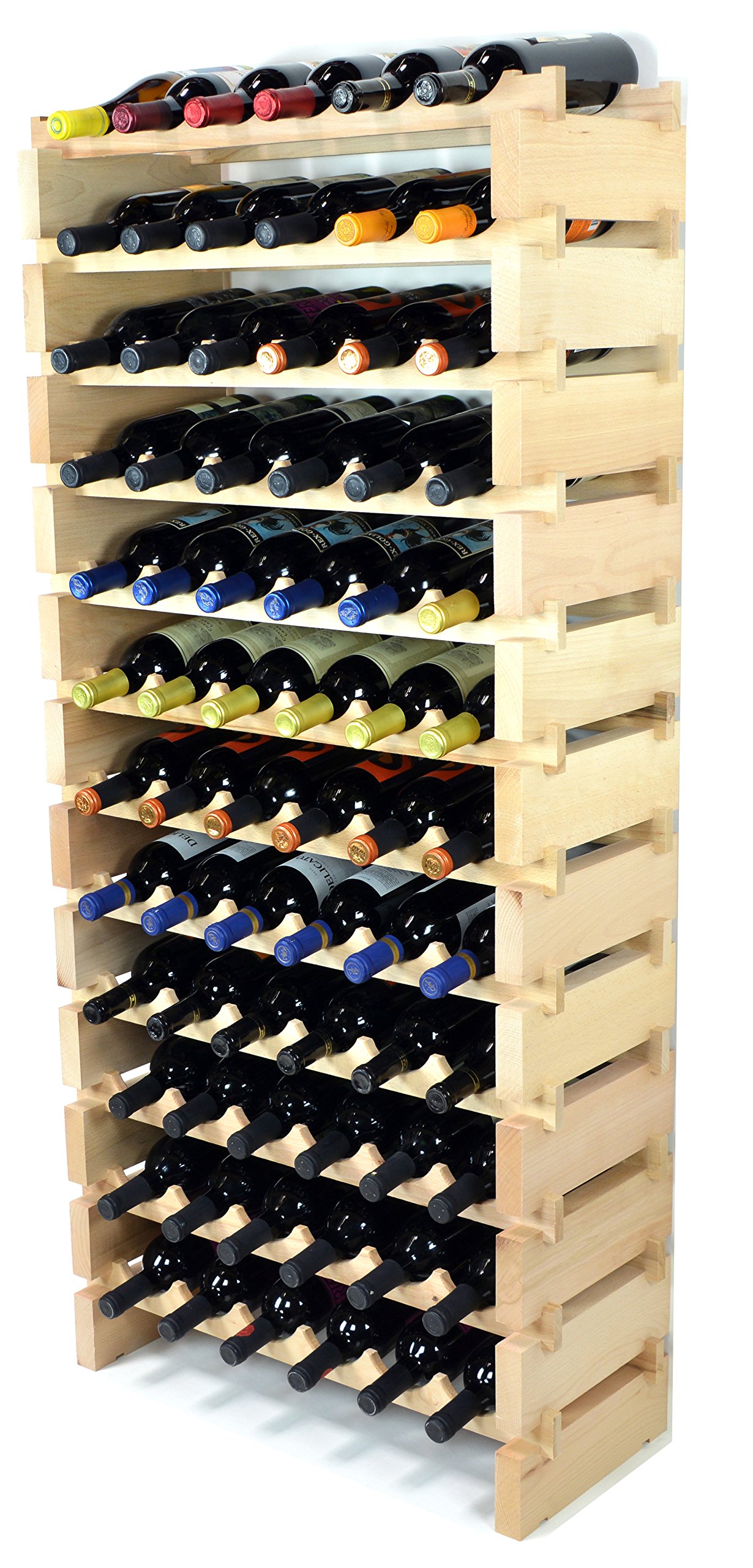 Premium Modular Wine Rack - Beechwood Storage for 24 to 72 Bottles (6 Bottles Across, 12 Rows) - Space-Saving Home Bar & Cellar Organizer for Wine Collectors & Entertainers