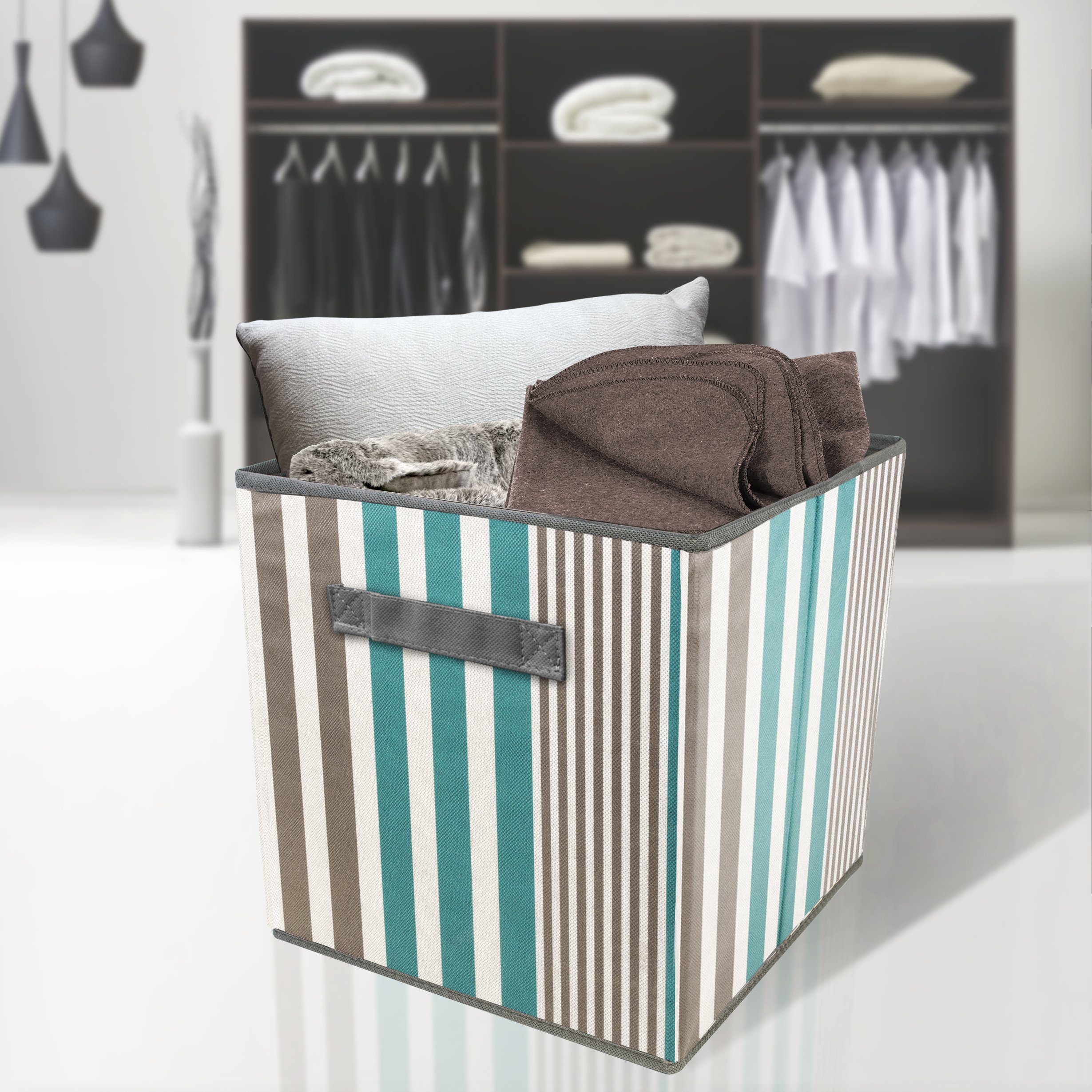 Sorbus 11 Inch Foldable Fabric Storage Cubes (Set of 6) - Collapsible Cloth Bins for Shelves, Toy Organizer, Closet & Nursery - Aqua Pattern Home Organization Bins for Bedroom, Kids Room & Playroom Storage Solutions