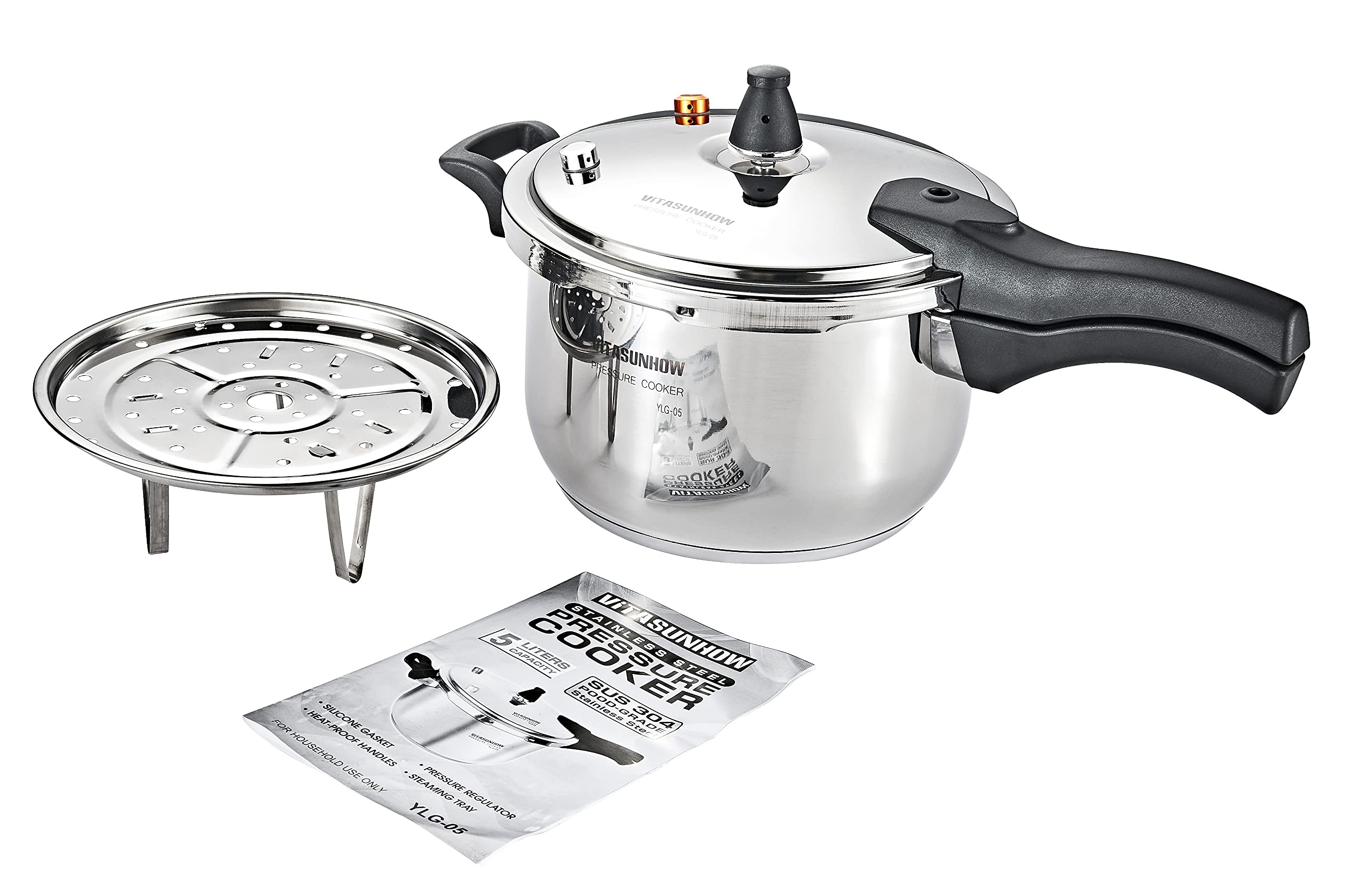 Premium 5-Liter Stainless Steel Pressure Cooker with Steamer Basket - Fast & Safe Cooking for Home Chefs | Perfect for Soups, Stews, Rice & Meal Prep