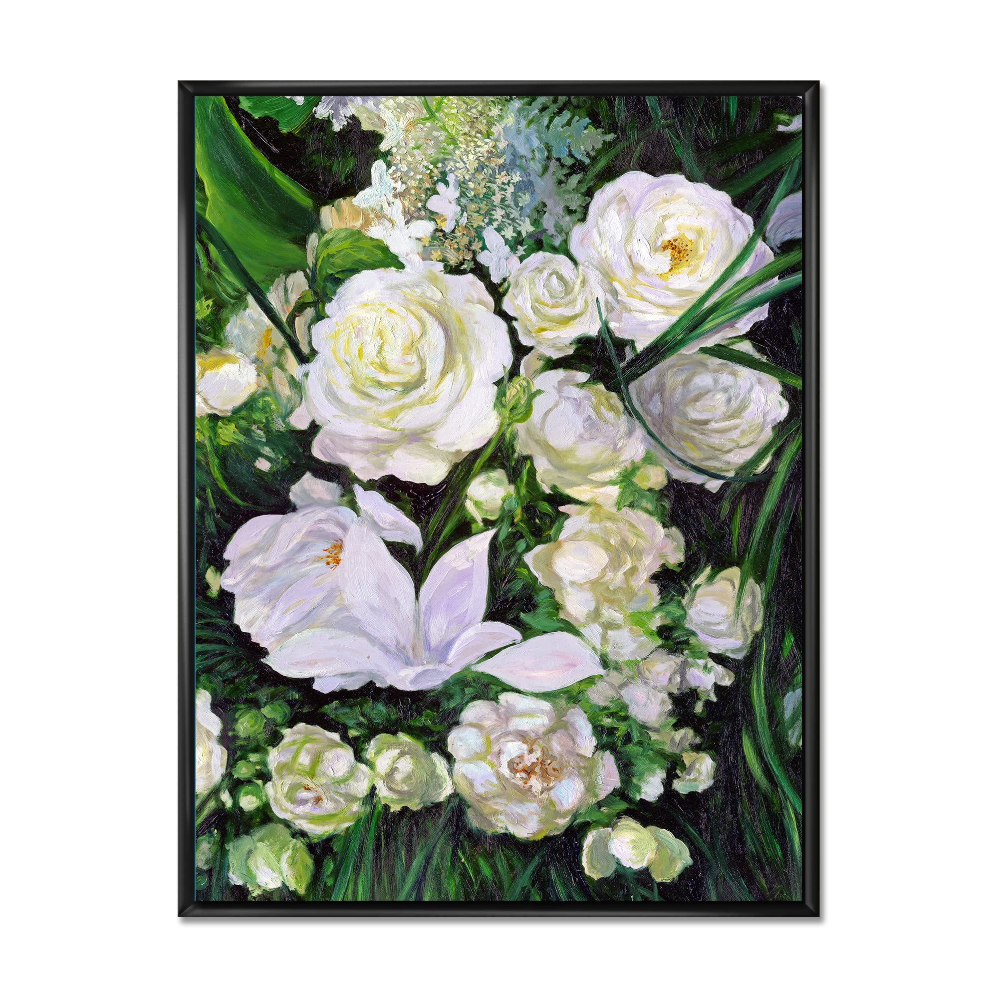 Elegant White Rose Bouquet Framed Canvas Wall Art Print - Perfect for Home Decor, Living Room, Bedroom & Office