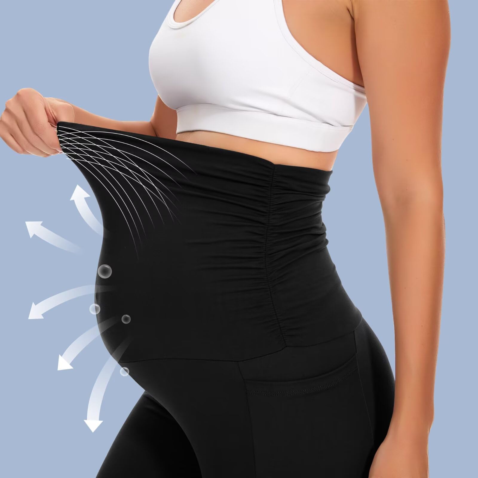 Happy Angel 2/3/4 Pack Maternity Leggings with Pockets - Over The Belly Pregnancy Yoga Pants for Women, Black Workout & Lounge Wear - Perfect for Prenatal Exercise, Office & Everyday Comfort