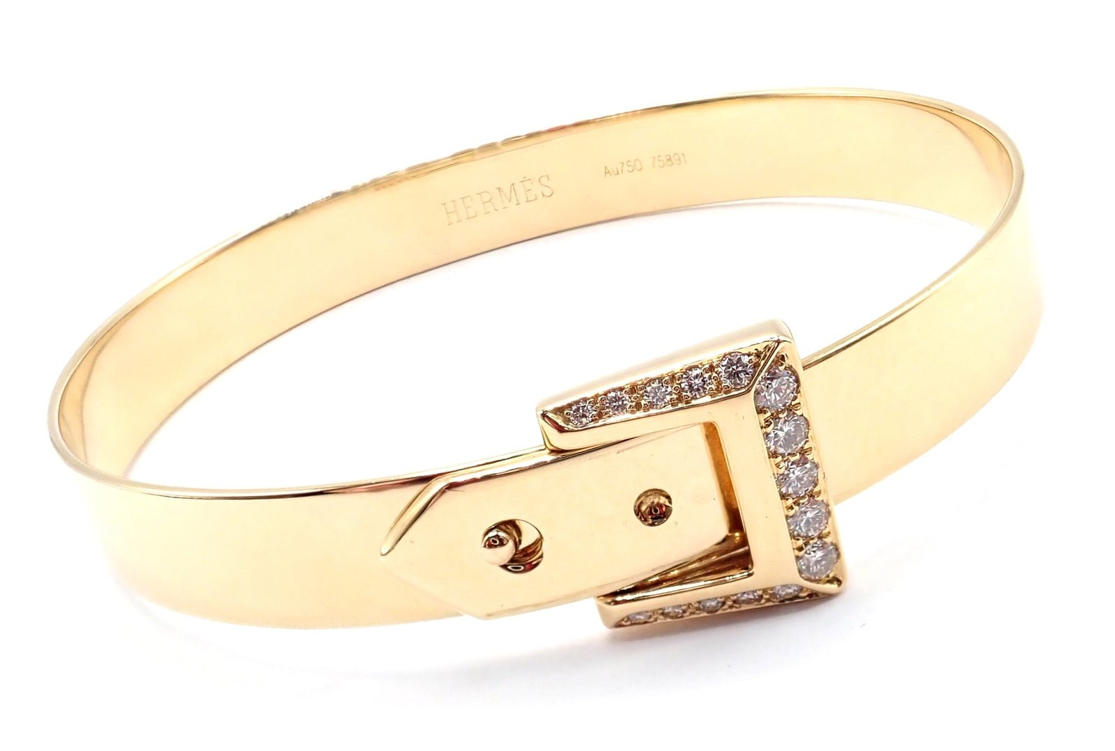 Authentic Hermes 18K Yellow Gold Diamond Buckle Bangle Bracelet for Women - Luxury Jewelry Gift for Anniversary, Birthday & Special Occasions