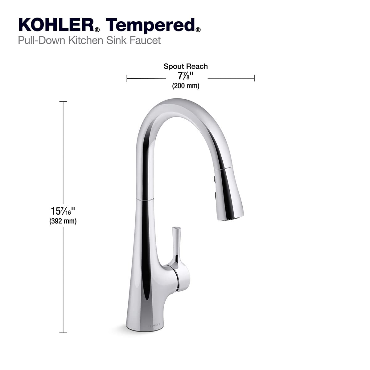 Kohler K-24661-2MB Stainless Steel Pull-Down Kitchen Faucet with High Arc Spout - Perfect for Modern Home & Restaurant Use