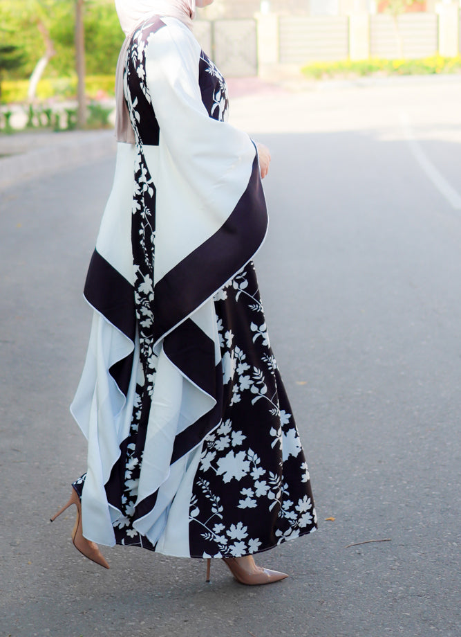 Anastasia Contrast Batwing Kimono Dress with Dramatic Sleeves - Maxi Length Boho Chic Cover Up for Beach, Festival & Evening Wear
