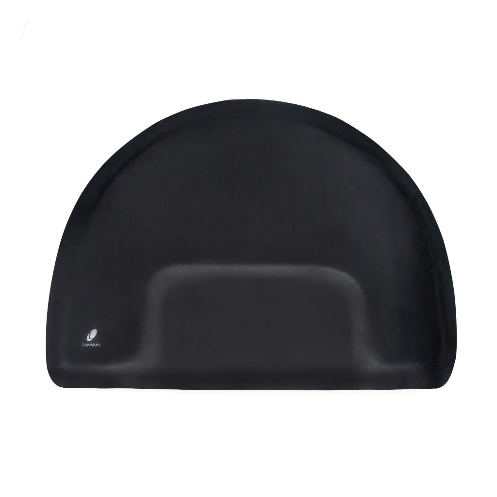 Lanvain Half Circle Barber Mat with Round Depression for Barber Styling Chair - Non-Slip Salon Floor Mat with Square Print (Model 3040S 1/2R) - Perfect for Hair Salons, Barber Shops & Home Styling Stations