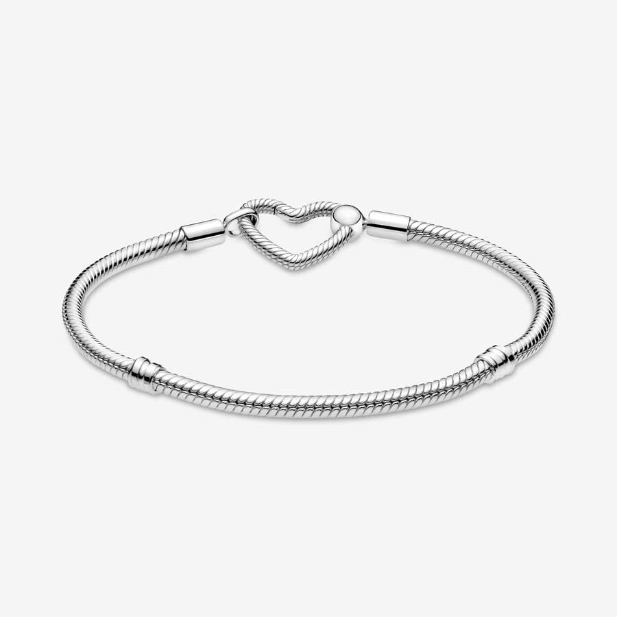PANDORA Moments Heart Clasp Snake Chain Bracelet for Women - Sterling Silver Charm Bracelet Compatible with Moments Charms - Elegant Jewelry Gift for Her with Gift Box - Perfect for Anniversaries, Birthdays & Special Occasions