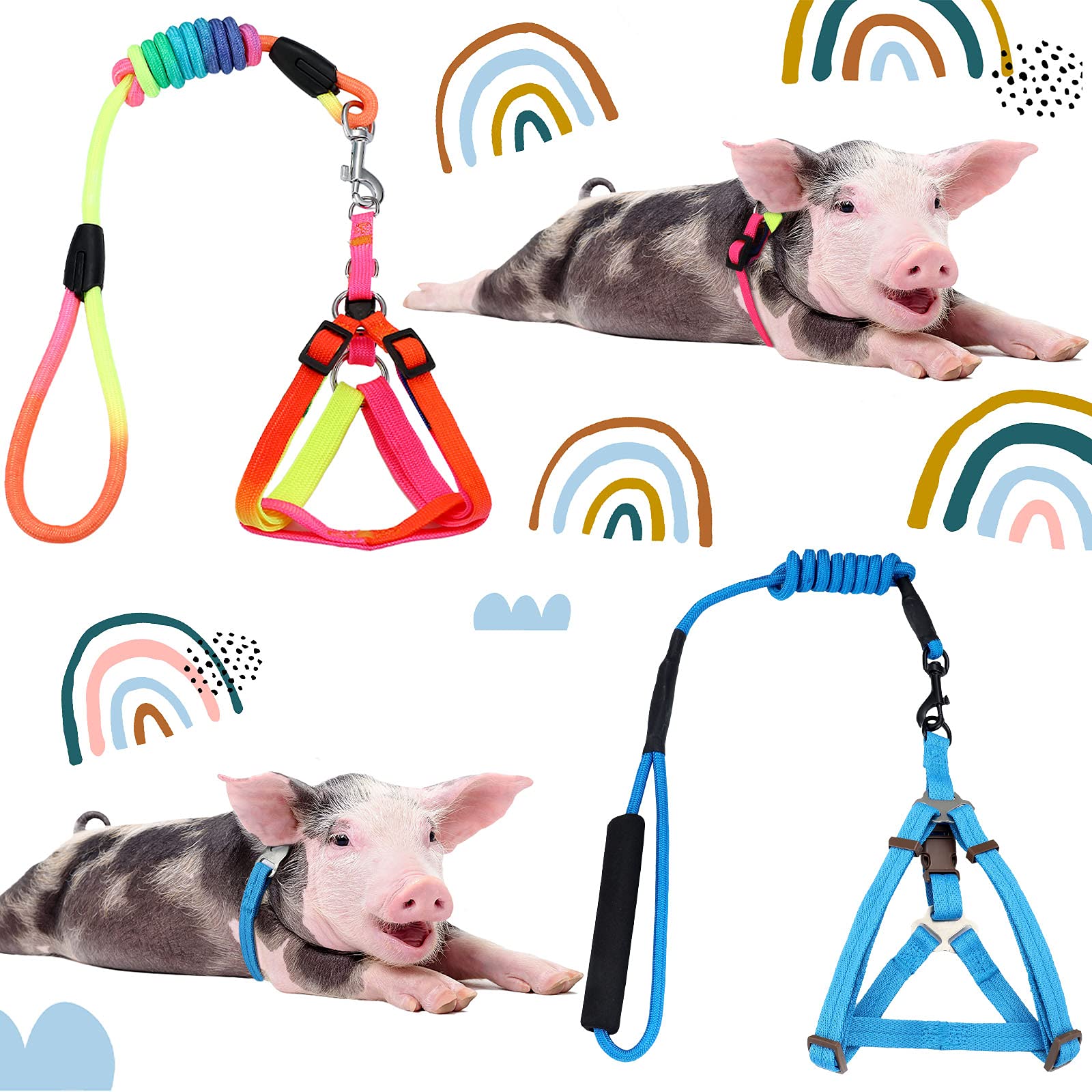 Frienda 2 Pack Adjustable Mini Pig Harness & Leash Set for Small Pets - Hog, Piggy, Ferret, Rabbit, Dog, Cat - Perfect for Walking, Training, Jogging & Outdoor Adventures