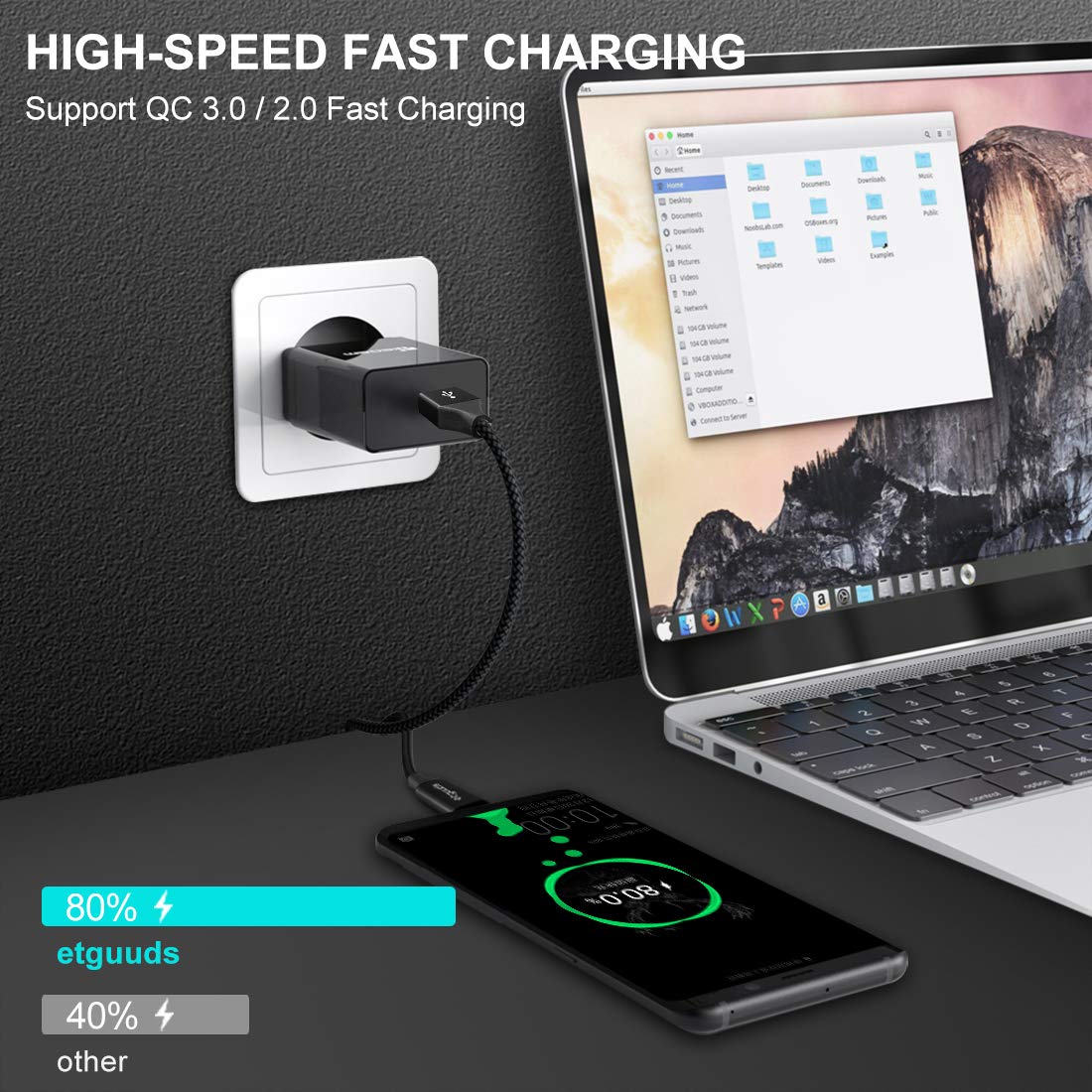 2-Pack 0.3M USB A to USB C Fast Charging Cable - Short 30CM USB C Cable for Samsung Galaxy S23/S22/S20/S10/S9/S8 Plus/S10E/A20E/A15/A50/A40 - Durable Charger Cord for Home, Office & Travel (Black)