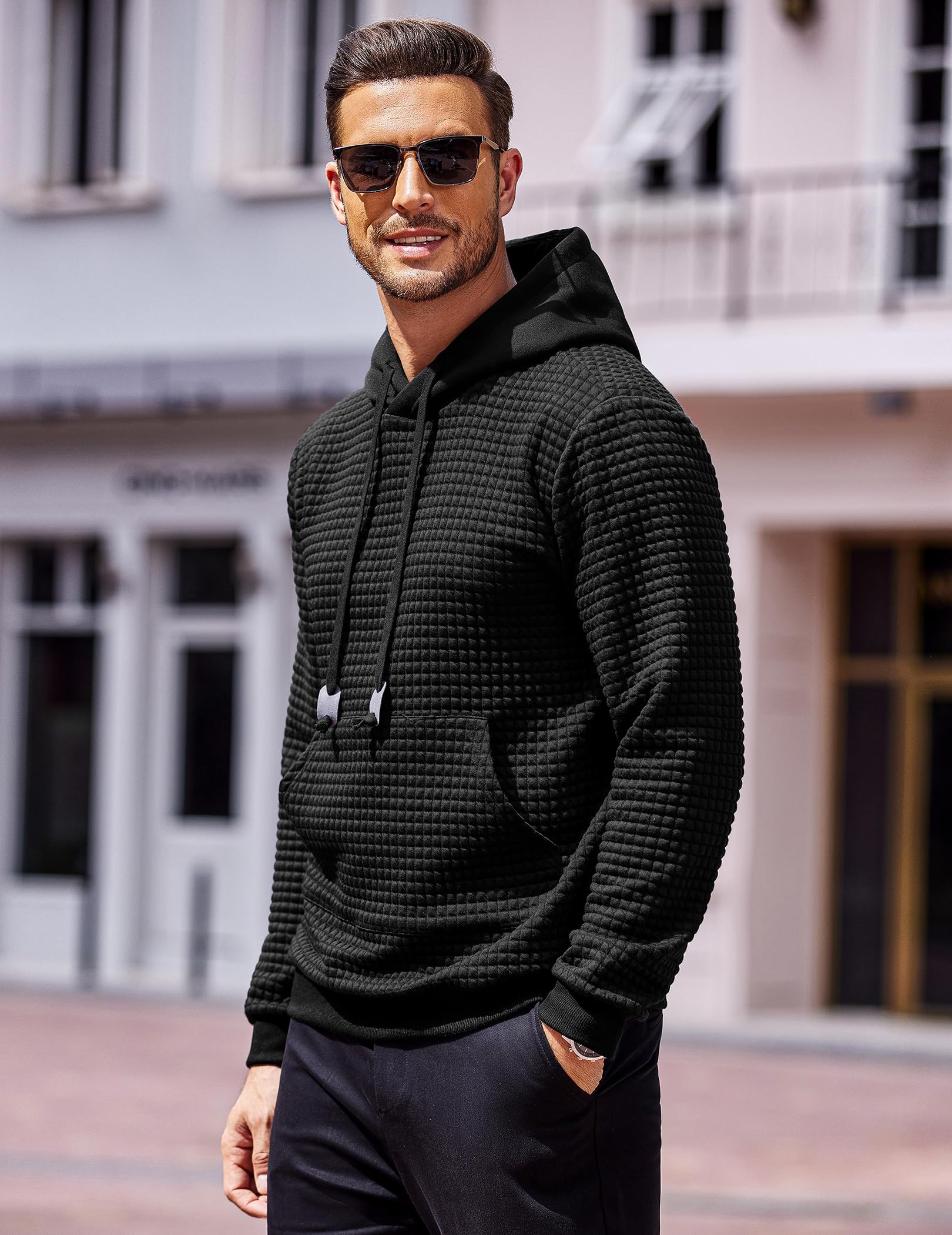 COOFANDY Men's Waffle Knit Hoodie with Pocket - Long Sleeve Pullover Sweatshirt for Casual Wear, Street Fashion & Outdoor Activities
