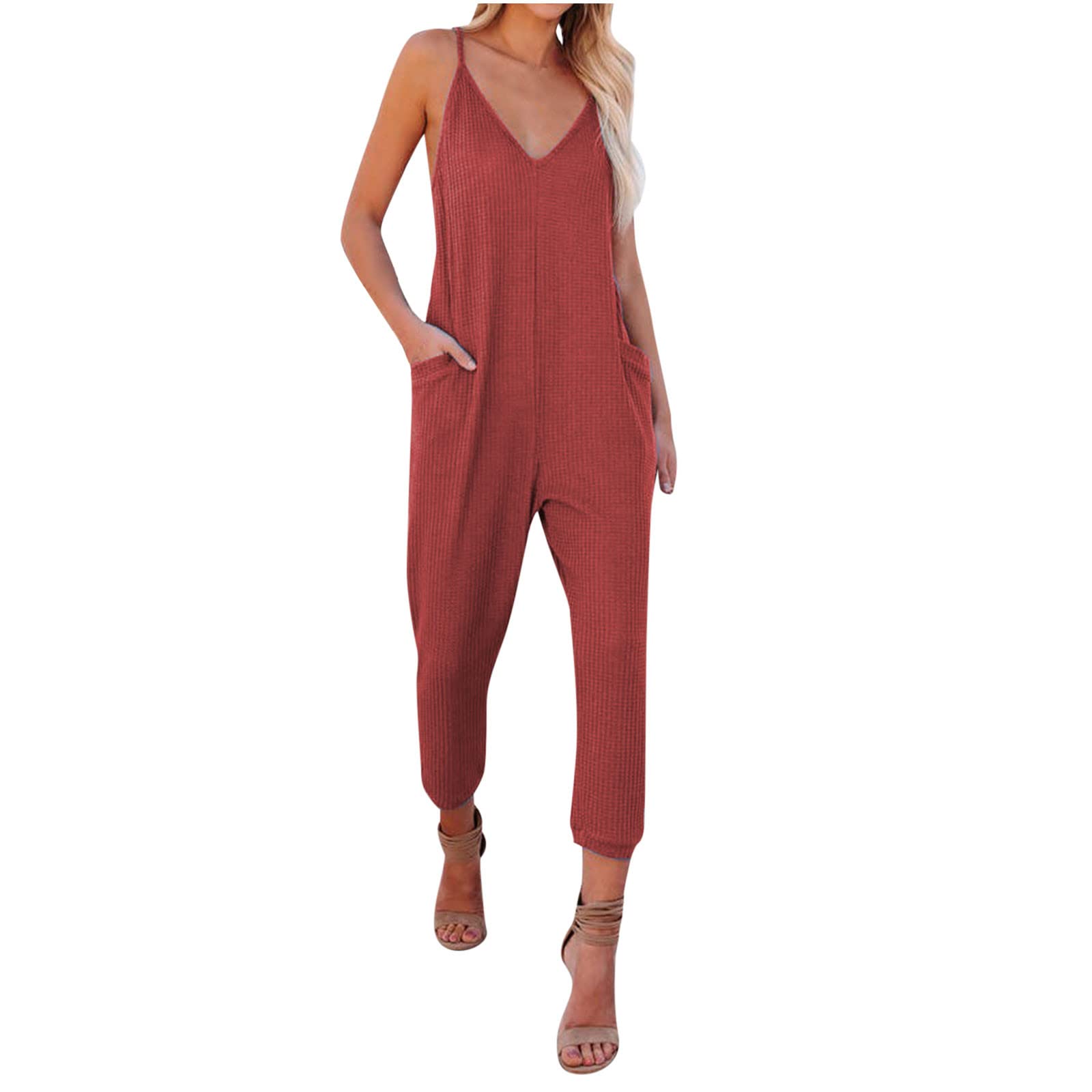 Women's Sleeveless Jumpsuit Romper - Casual Summer One Piece with Pockets | Trendy Outfit for Beach, Travel & Everyday Wear (Style A9)