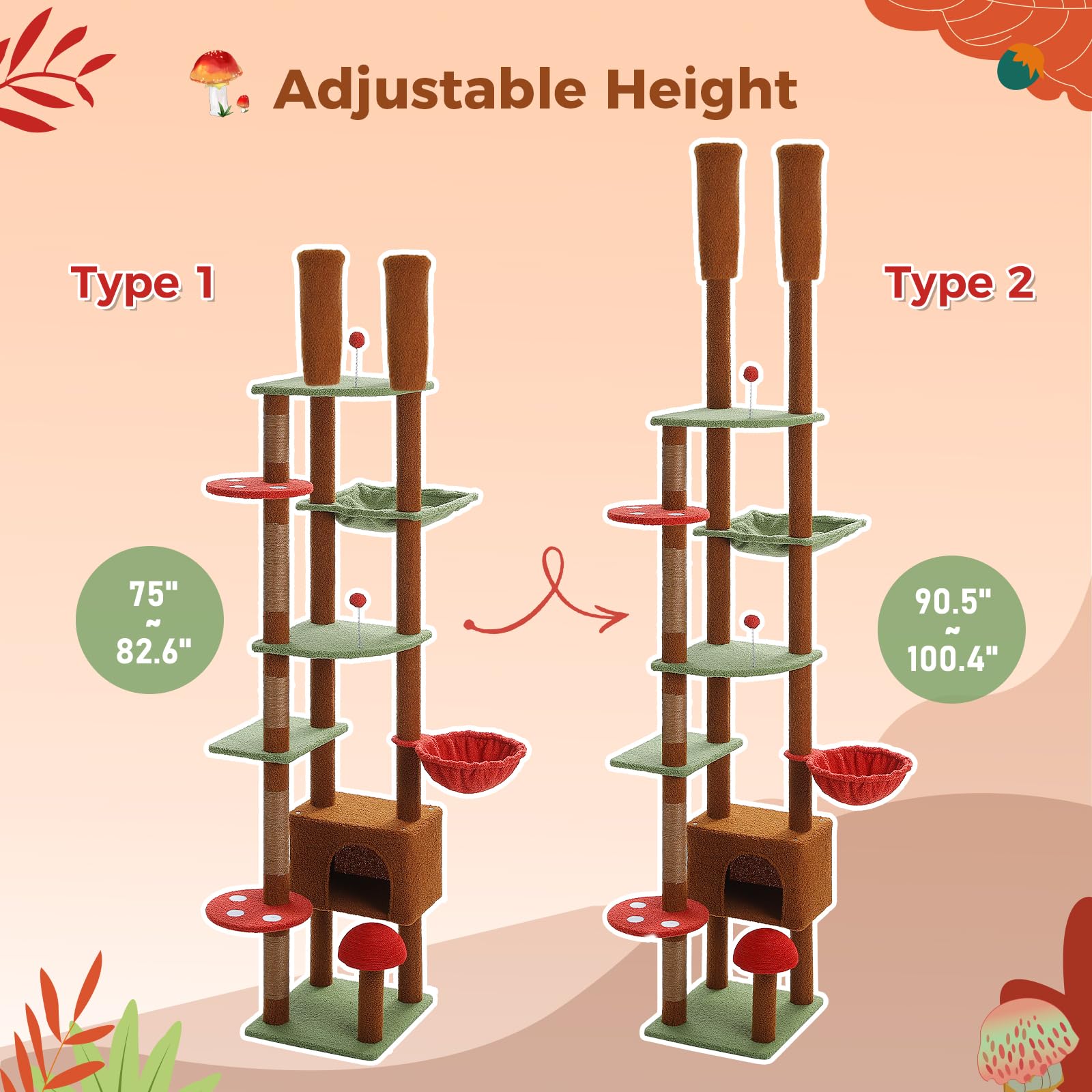 PEQULTI Adjustable Floor to Ceiling Cat Tree Tower (90.5
