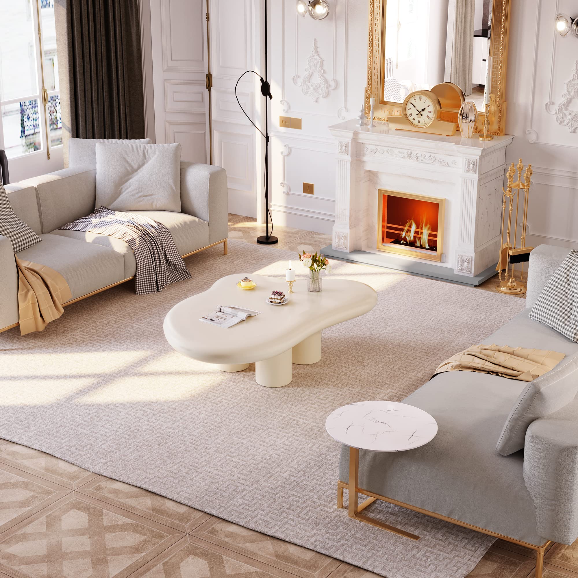 Modern White Cloud Coffee Table - Irregular Free Shape with 4 Legs, 41.02