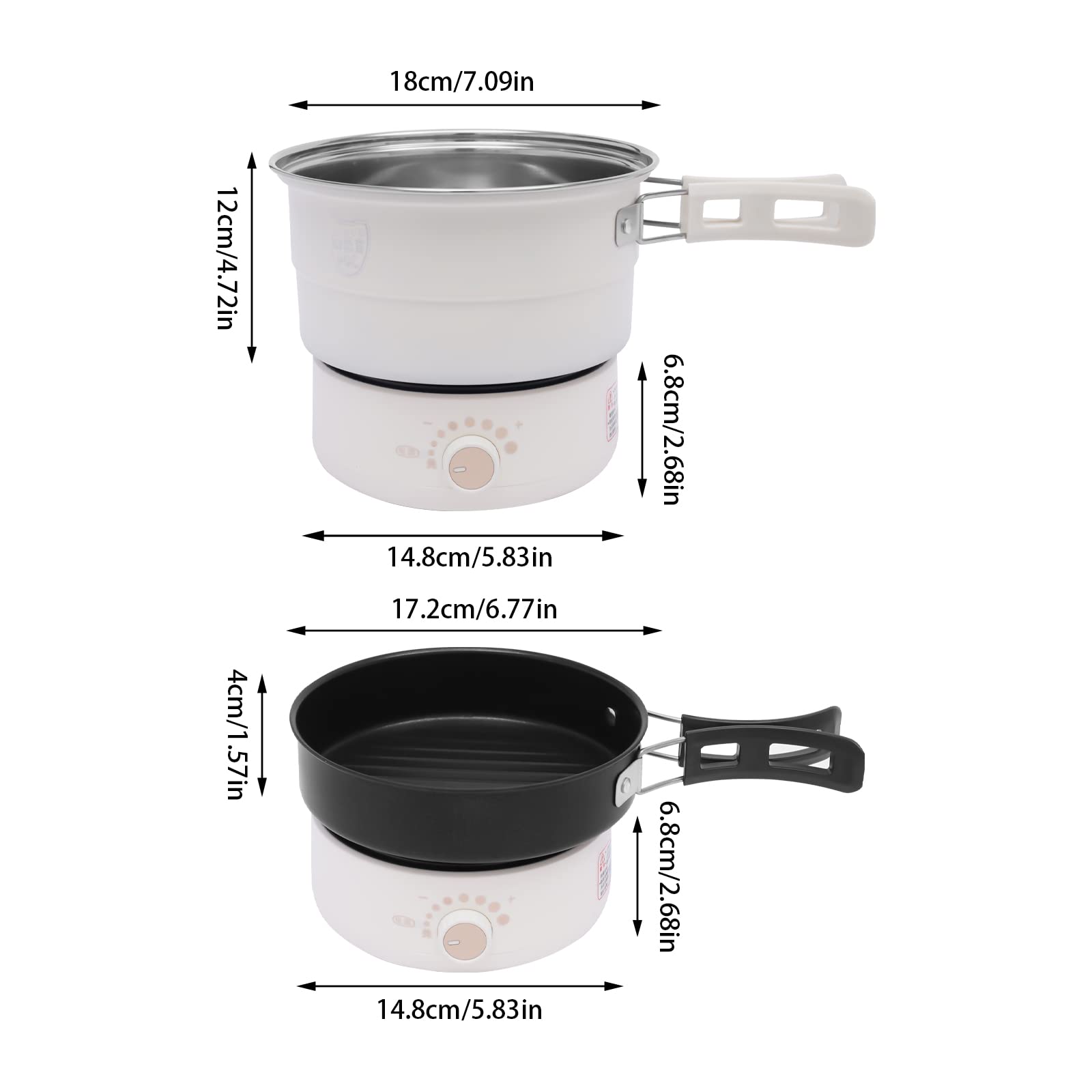 Portable Electric Mini Hot Pot with Foldable Handles - Non-Stick Multi-Functional Cooker for Ramen, Pasta, Oatmeal, Soup & Steak - Adjustable Temperature (1-2 Person) - Perfect for Dorm, Office, Travel & Small Kitchen (White)