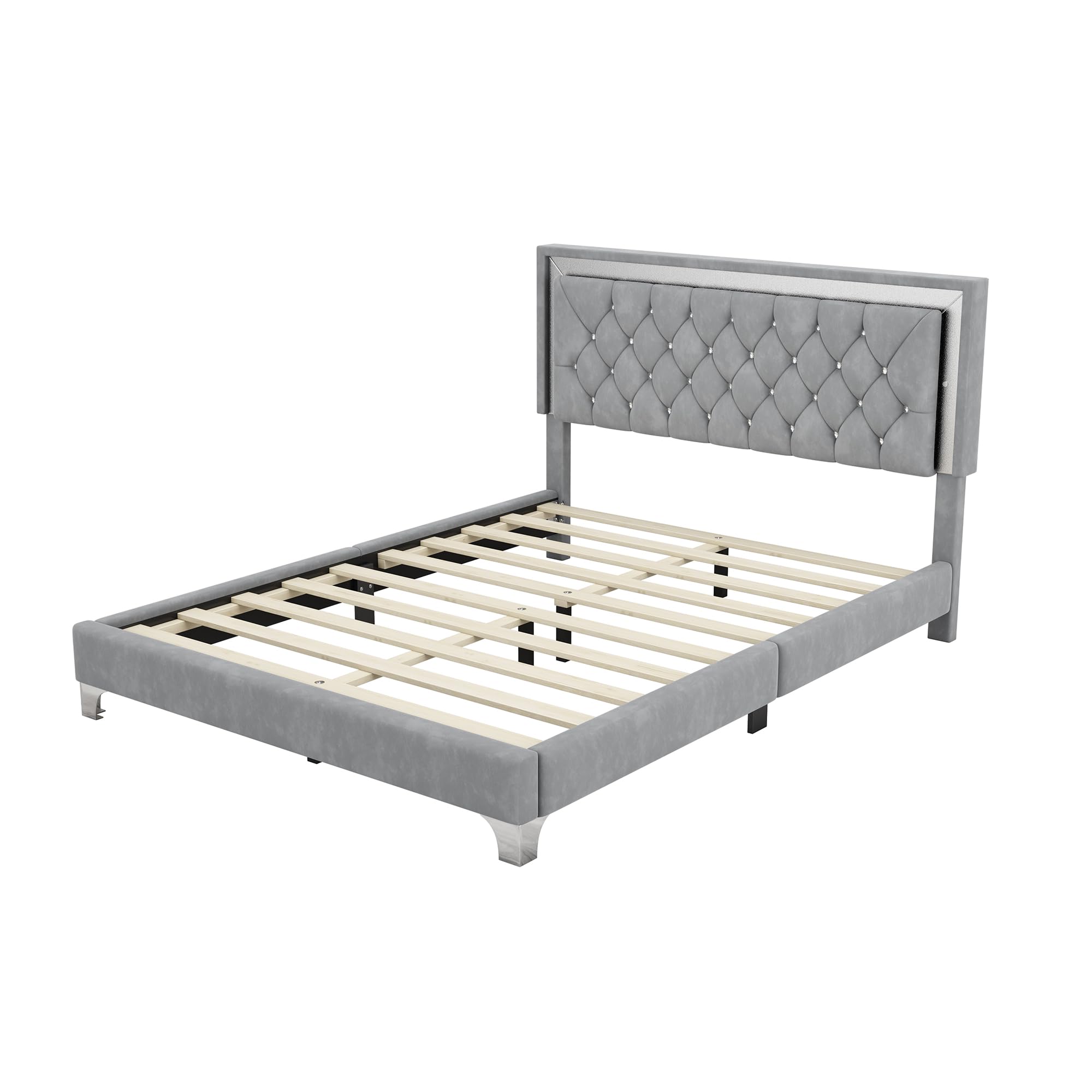 Harper & Bright Designs 3-Piece Queen Bedroom Set with LED Lights - Modern Upholstered Platform Bed & 2 Nightstands, Gray - Perfect for Contemporary Bedrooms, Guest Rooms & Small Spaces