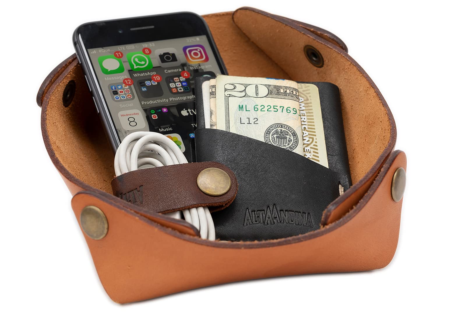 Premium Vegetable-Tanned Leather Travel Valet Tray - Collapsible Catchall Organizer for Nightstand & Dresser (Brown) | Perfect for Jewelry, Keys & Essentials | Men & Women's Luxury Home Decor