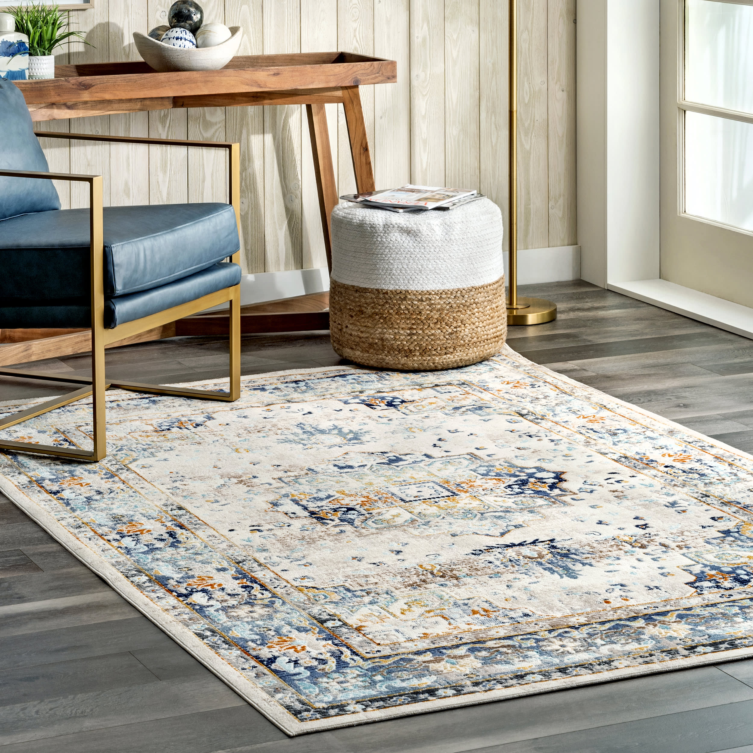Fading Token Rug | Blue Handmade Bohemian Style Area Rug for Living Room, Bedroom & Office Decor