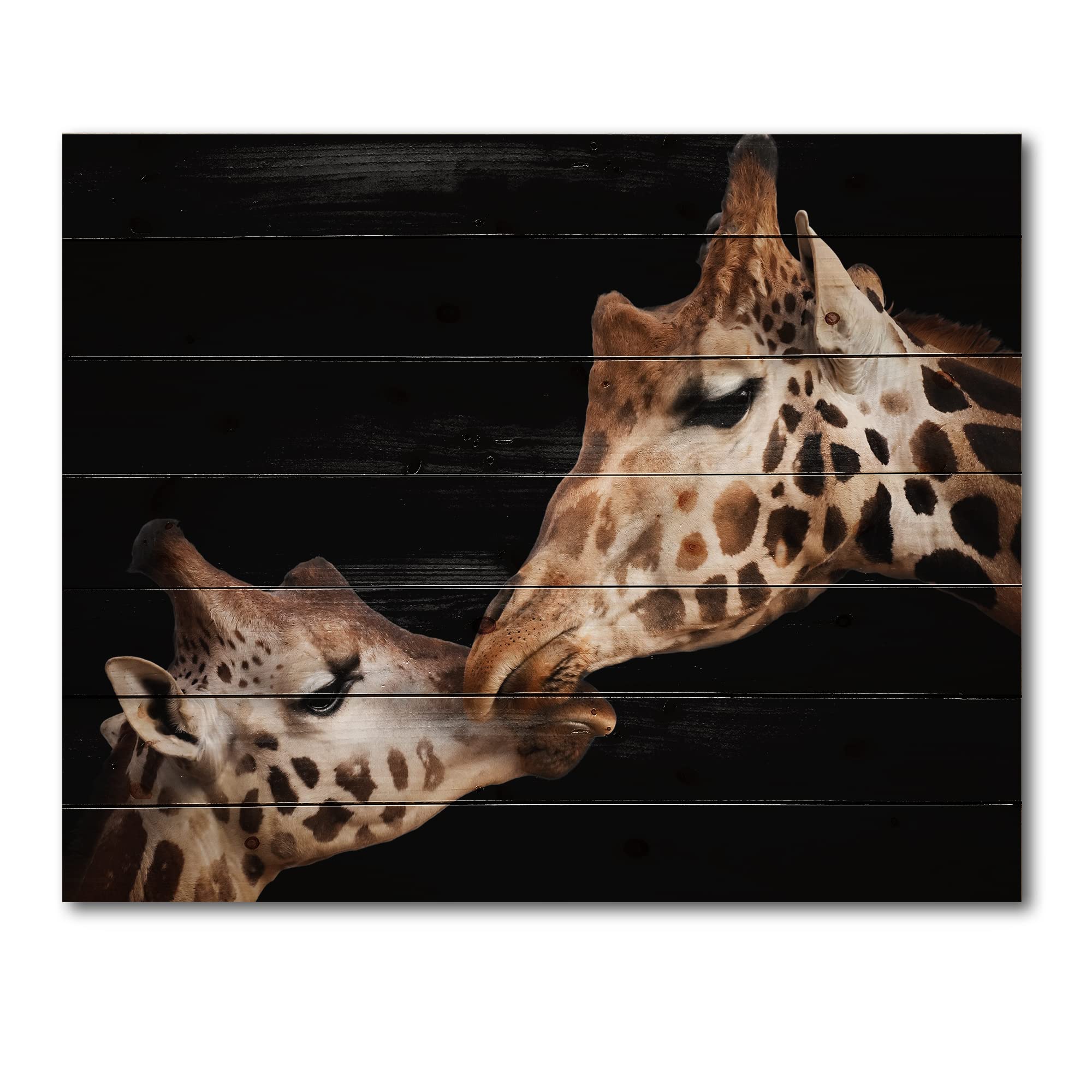 DesignQ Two Giraffes Kissing Wood Wall Art - Farmhouse Decor, Brown Animal Print on Natural Pine Wood Panel - Perfect for Living Room, Bedroom & Nursery Wall Decor