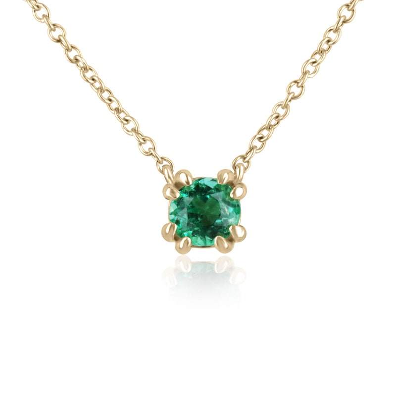 0.35tcw AAA Natural Round Cut Emerald Solitaire Stacking Necklace in 14K Gold - Dainty Petite Jewelry for Layering, Gift for Her, Everyday Wear & Special Occasions