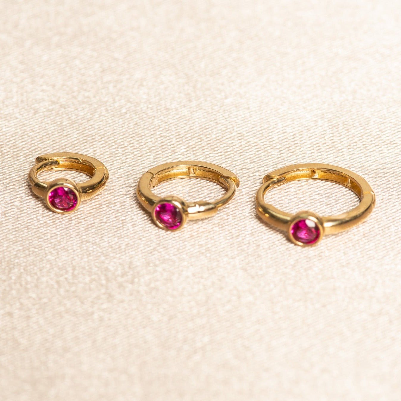 14K Yellow Gold Ruby Huggie Hoop Earrings - Dainty Bezel Set Gemstone Jewelry for Women - Perfect for Everyday Wear, Date Nights & Special Occasions