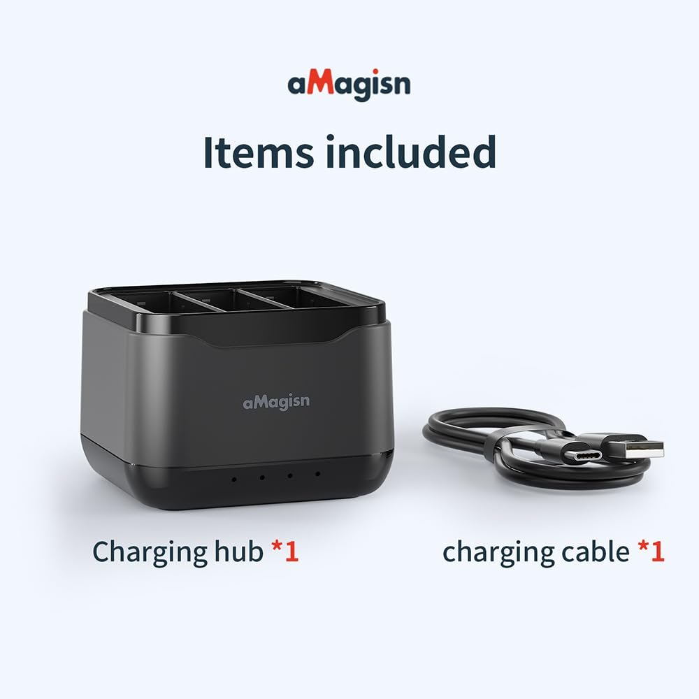 Fast USB-C Quick Charger for GoPro Hero 12/11/10/9 - 3-Battery Simultaneous Charging with Cable | Perfect for Travel, Vlogging & Outdoor Adventures