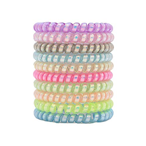 Belicia Spiral Hair Ties 10-Pack - Colorful Traceless Elastic Coil Hair Bands for Women & Girls | Matte Phone Cord Design | Waterproof & Snag-Free | Perfect for Workouts, Travel & Everyday Styling (Bright Small)