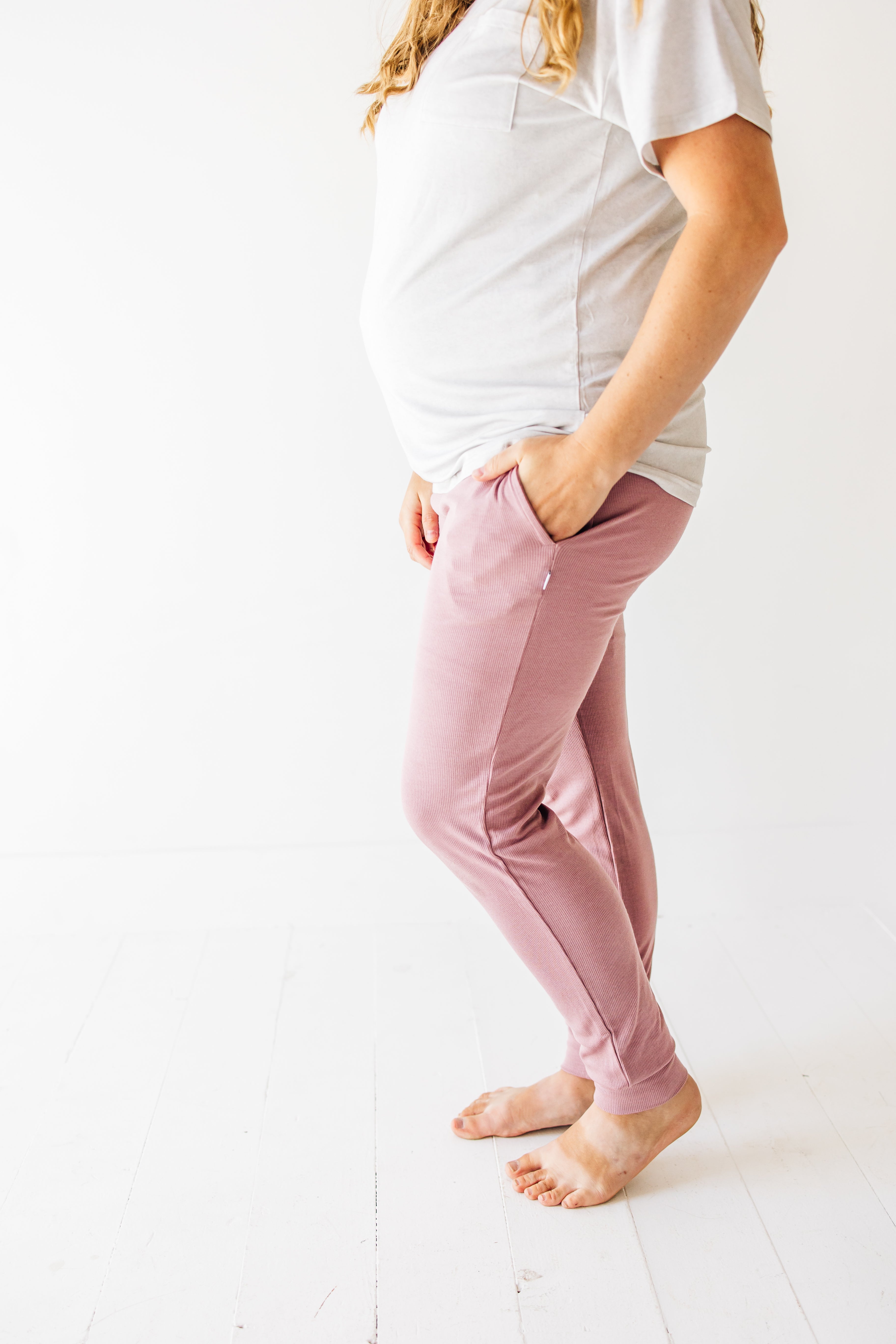 Mauve Ribbed Jogger Pajama Pants for Women - Soft Lounge Pants for Sleeping, Relaxing & Home Comfort