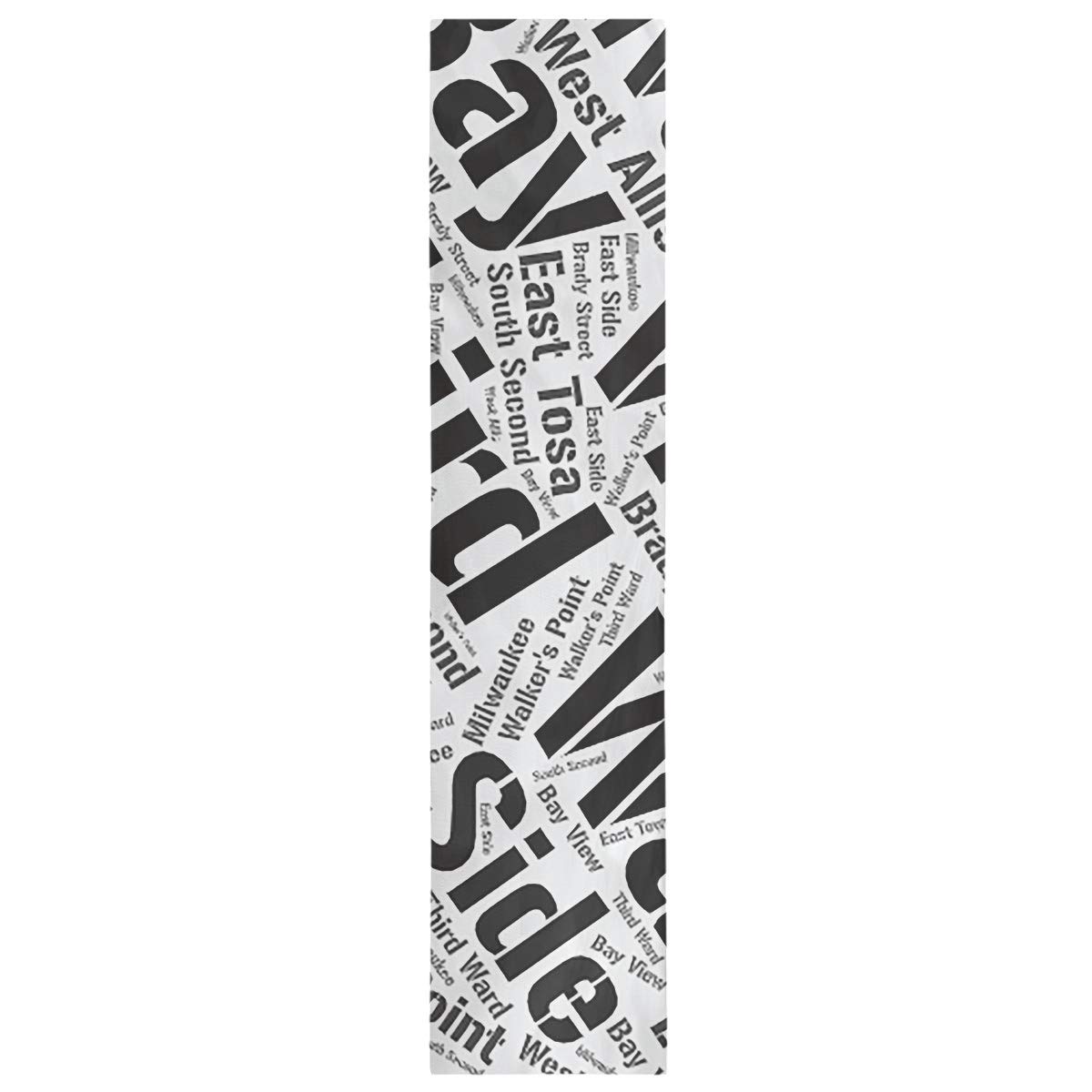 Black Word Art Table Runner - Milwaukee & Wisconsin Districts Design - Perfect for Dining Tables, Weddings, and Home Decor