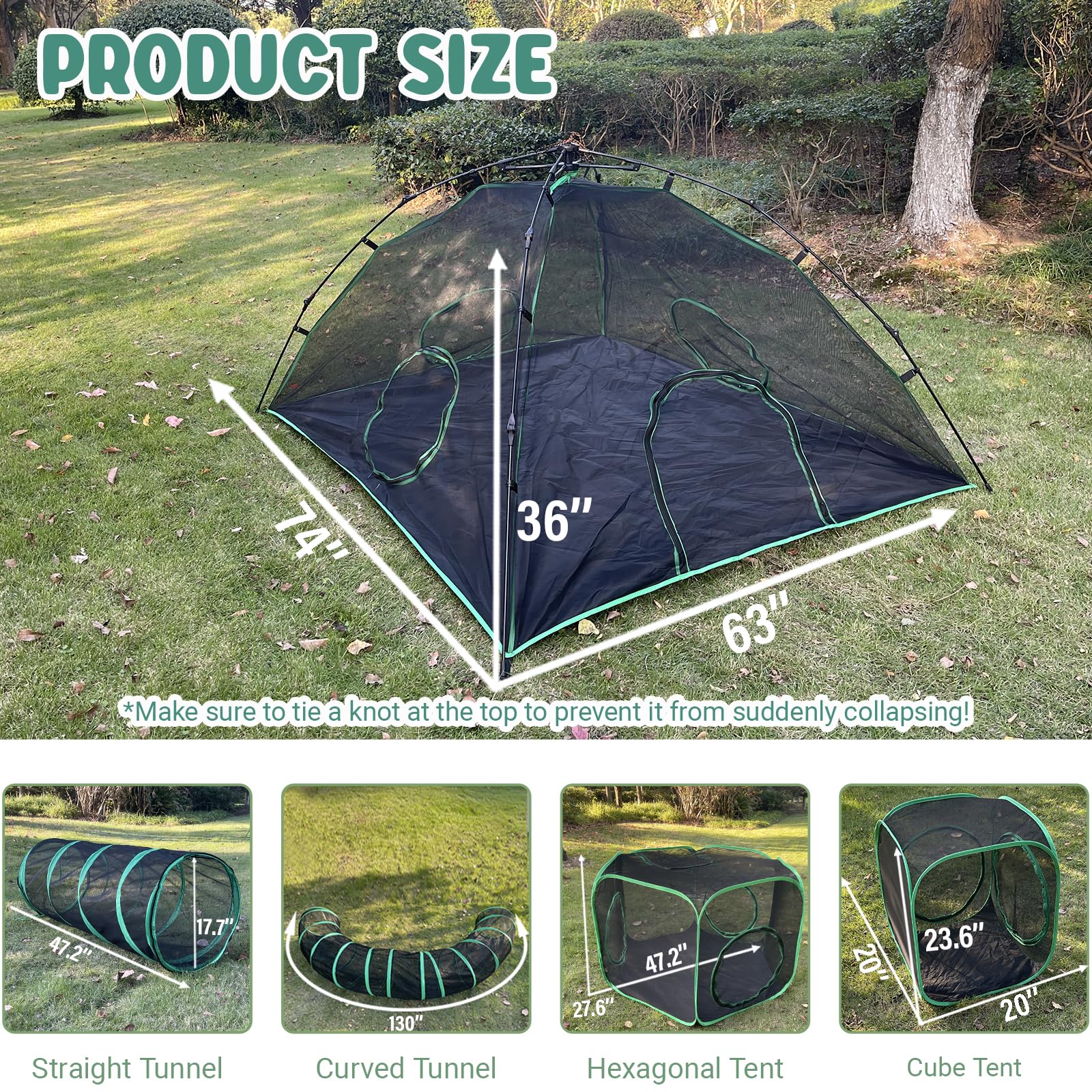 6-in-1 Outdoor Cat Tent & Playpen - Portable Cat Enclosure with 3 Tents & 3 Tunnels for Indoor Cats - Perfect for Backyard, Camping & Travel Adventures