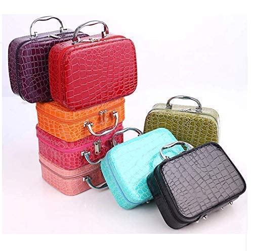 Abstract Cosmetic Organizer Bag with Mirror for Women Travel Makeup Storage