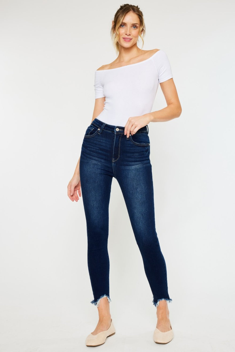 Kancan Women's High Rise Skinny Jeans - Distressed Ankle Frayed Denim Pants for Casual Outfits & Streetwear Fashion