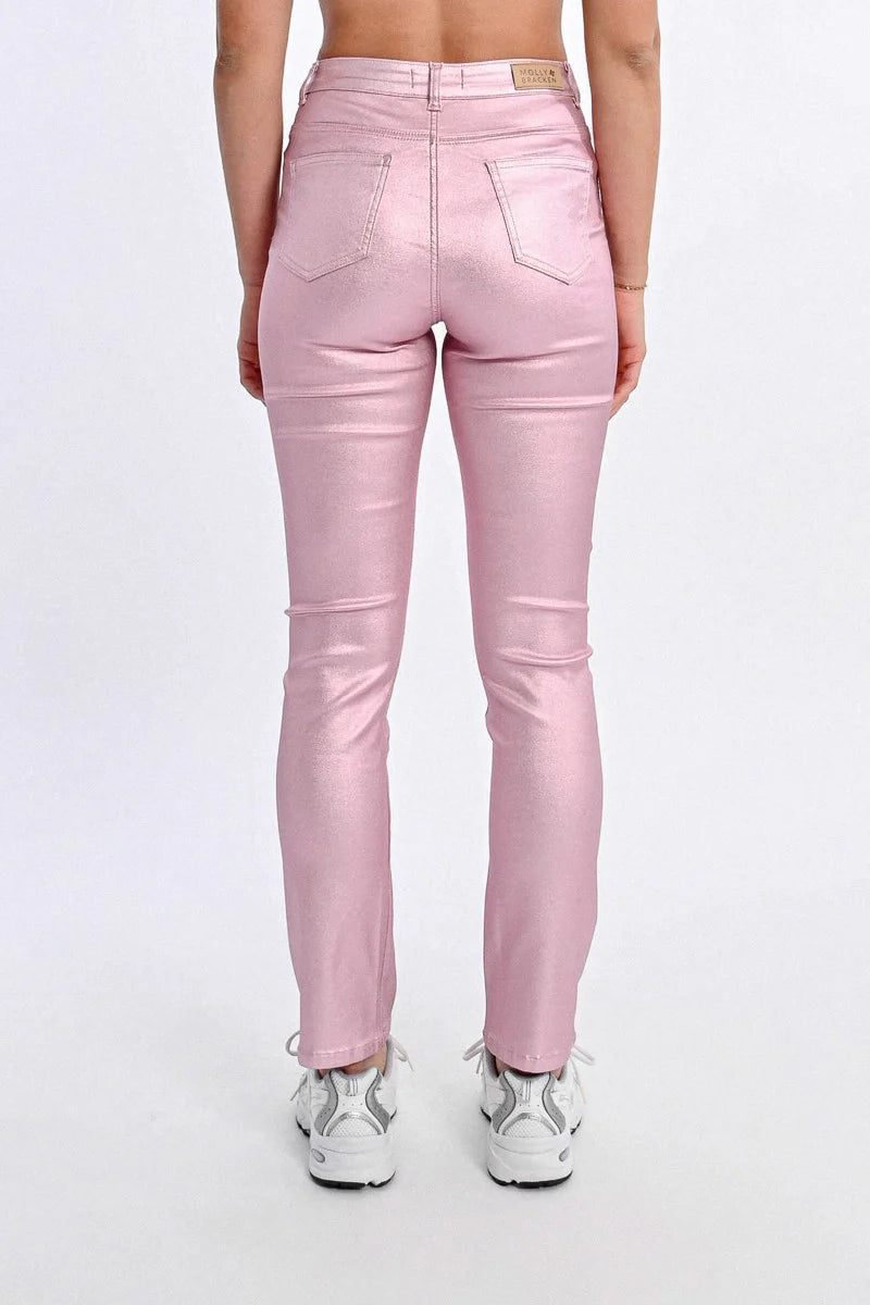 Waterproof Coated Slim Pants for Women - Stretchy High Waist Skinny Trousers in Soft Pink | Perfect for Office, Travel & Casual Outfits