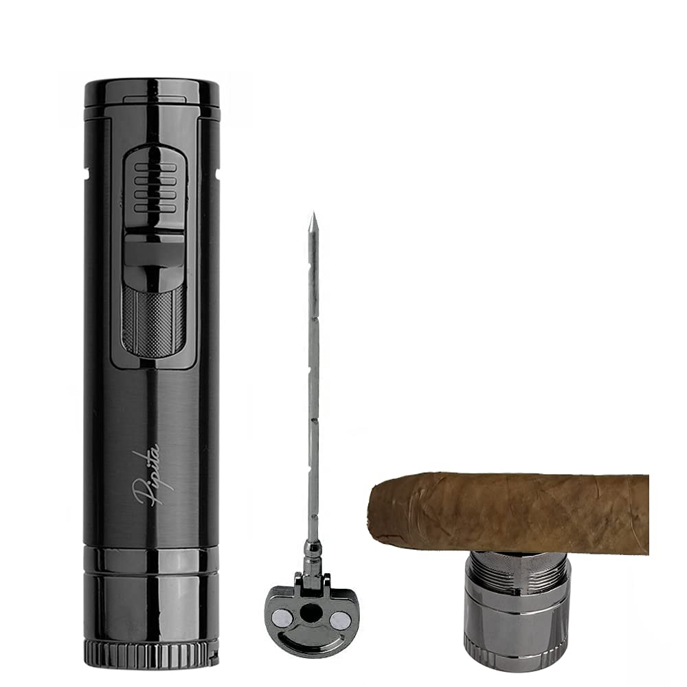 Windproof Refillable Torch Lighter with Cigar Punch - Perfect for Cigar & Outdoor Use