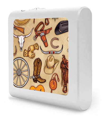 Dimmable LED Night Light with Auto On/Off Sensor, Adjustable Brightness & Warm White Light - Perfect for Bathroom, Hallway, Nursery & Bedroom (Cowboy Theme by Dan Morris) - Energy Saving Nightlight for Kids & Adults