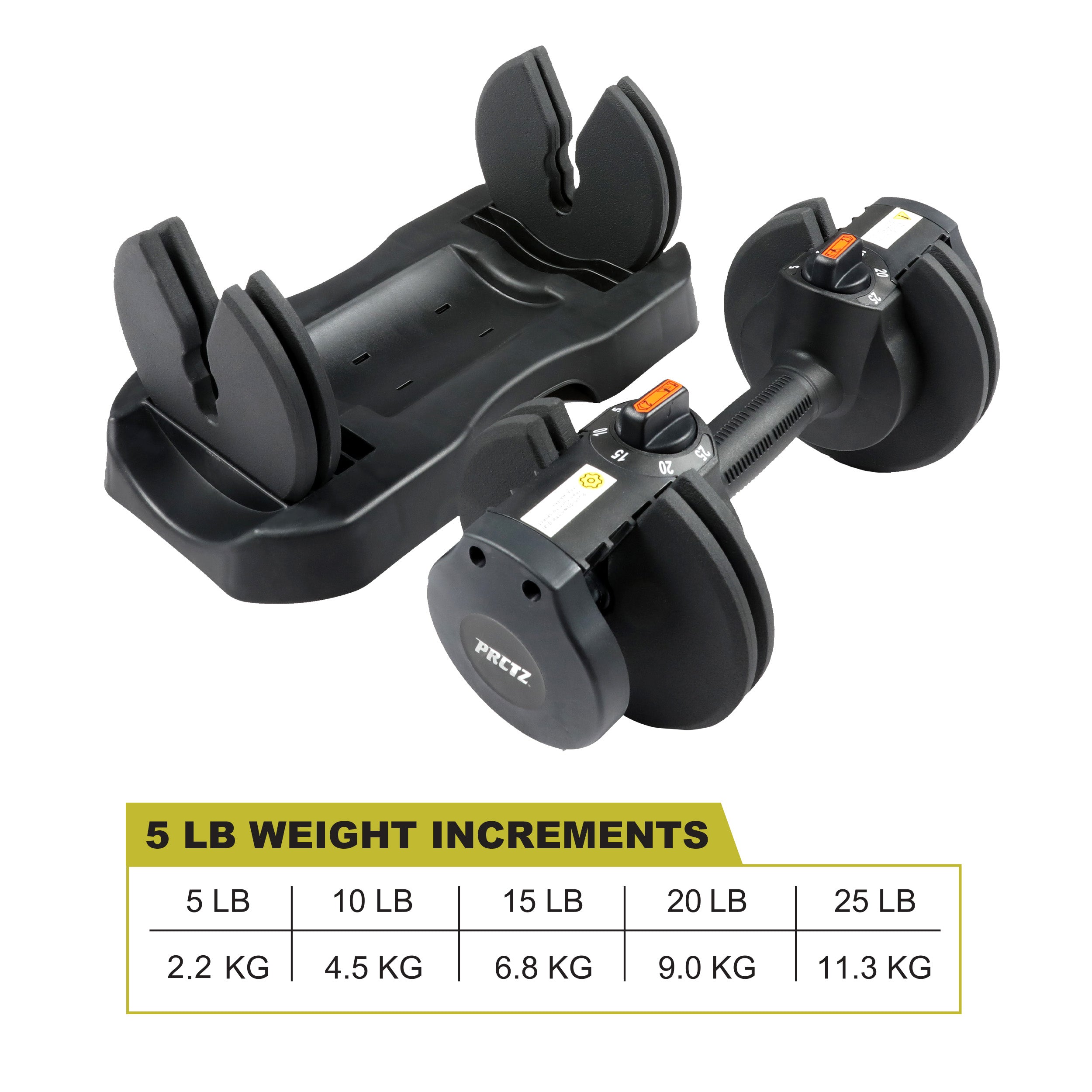 PRCTZ Adjustable Dumbbell Set 5-25 lbs - Quick Select Weight System for Home Gym, Strength Training & Full Body Workouts - Perfect for Beginners to Advanced Fitness Enthusiasts