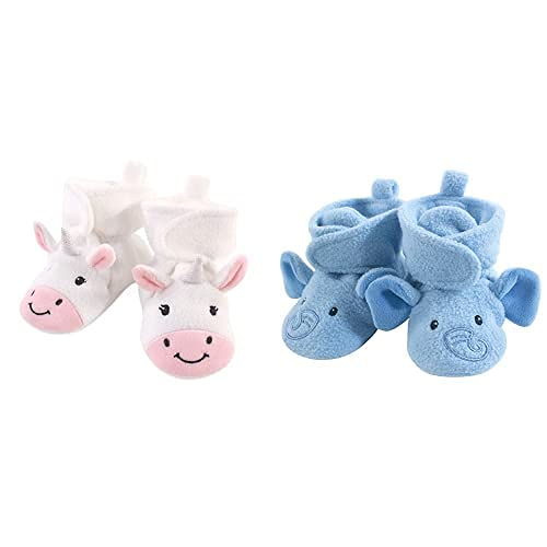 Hudson Baby Fleece Booties 2-Pack - Unicorn Blue, 0-6 Months for Newborns