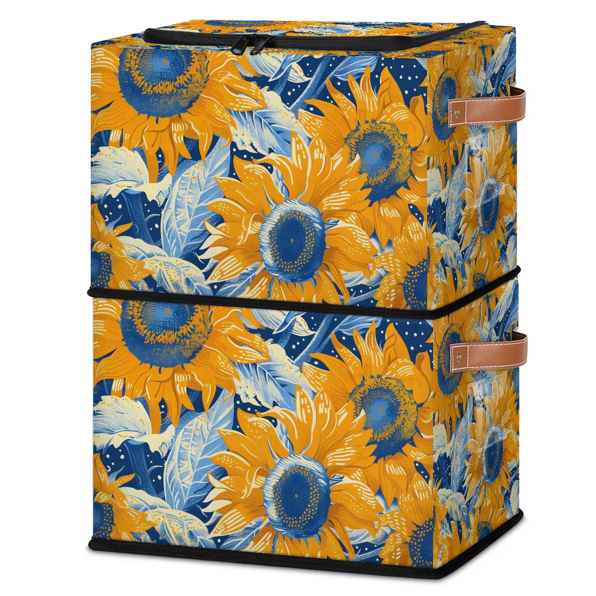 Collapsible Storage Bins with Lids - Watercolor Sunflower Design Stackable Fabric Storage Cubes | Dustproof Closet Organizer for Clothes, Toys, Blankets | Perfect for Home, Nursery, and Office Organization