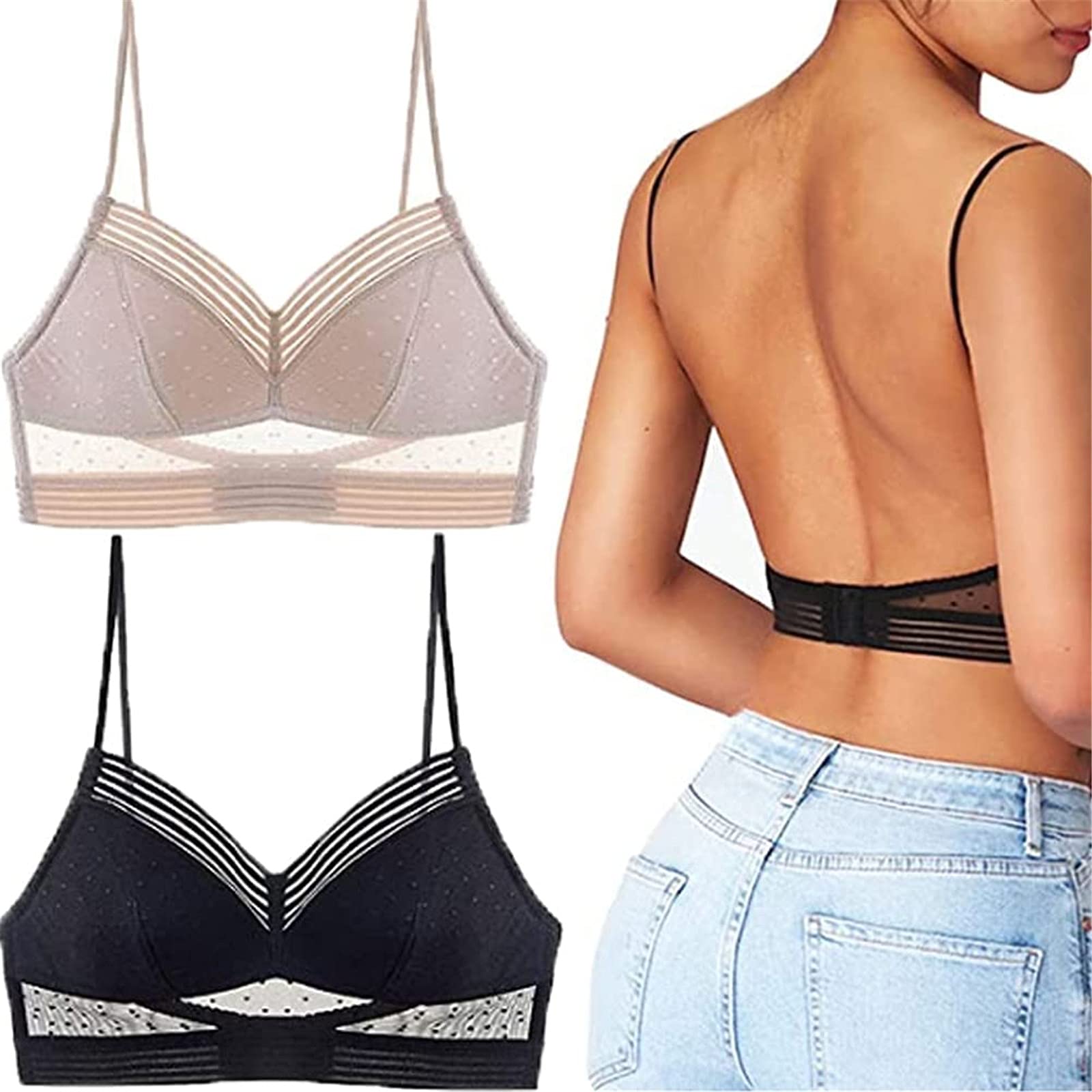 Starry Lace-U-Back Wireless Push Up Bra for Women - Seamless Low Back Lifting Bra for Evening Dresses & Special Occasions