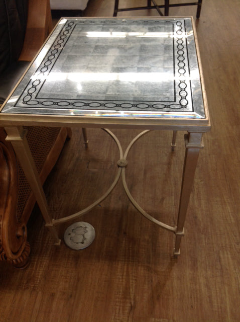 Vintage Gold Metal End Table with Aged Mirror Glass Top - Perfect for Living Room, Bedroom, or Office Decor