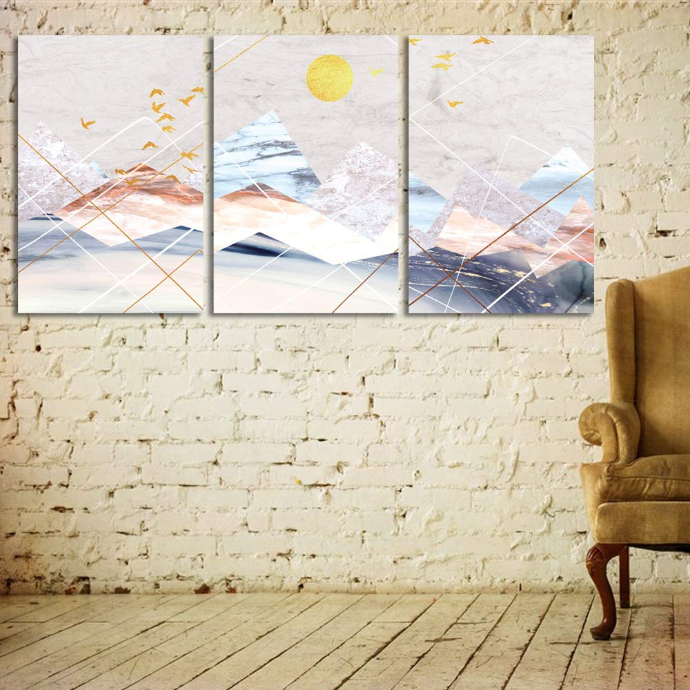 Abstract Chinese Landscape Canvas Wall Art - 3 Panel Framed Painting Set 24