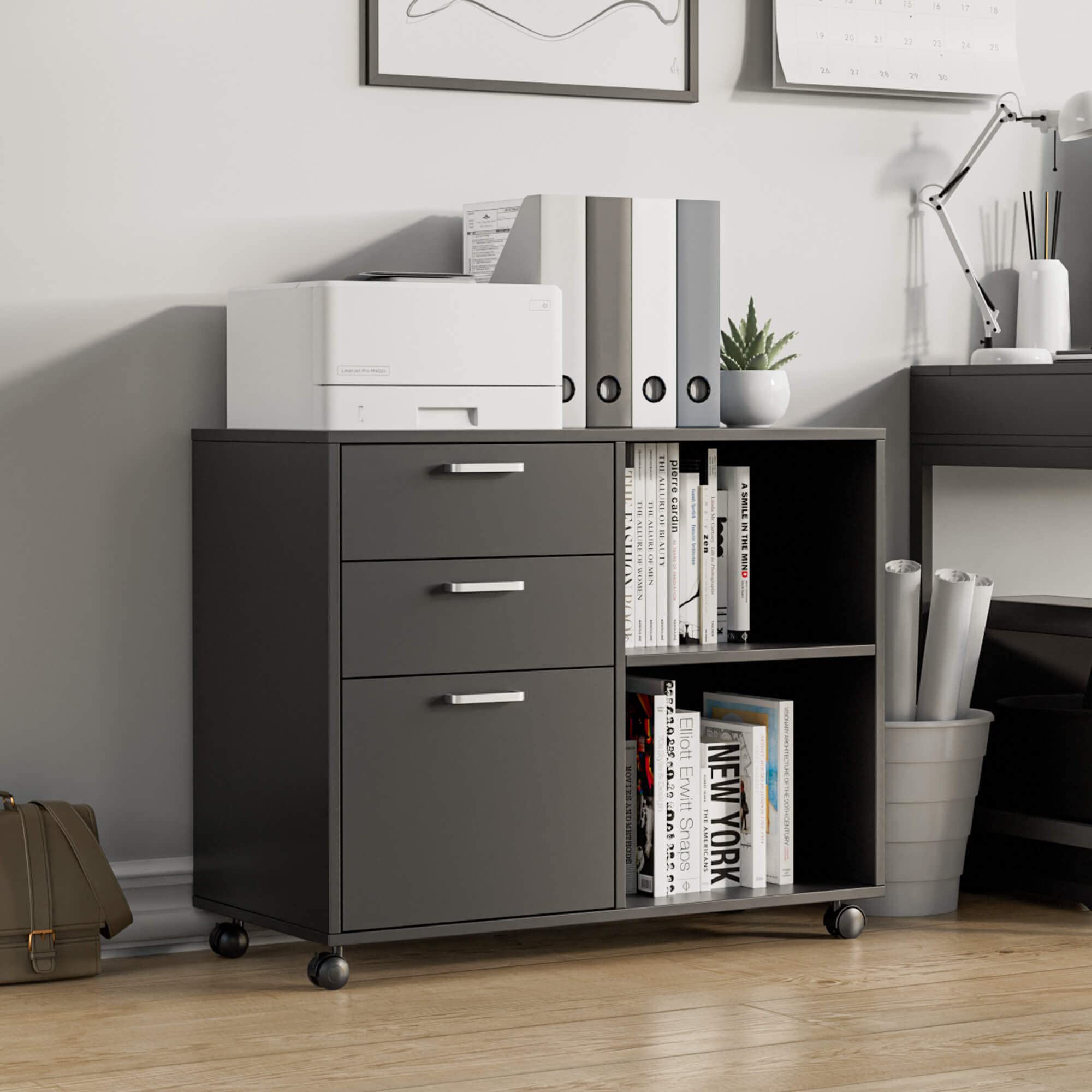 Cozy Castle 3-Drawer File Cabinet - CARB Certified, Rolling Home Office Storage with Adjustable Shelves & Printer Stand - Black | Perfect for Organizing Documents, Supplies & Office Essentials