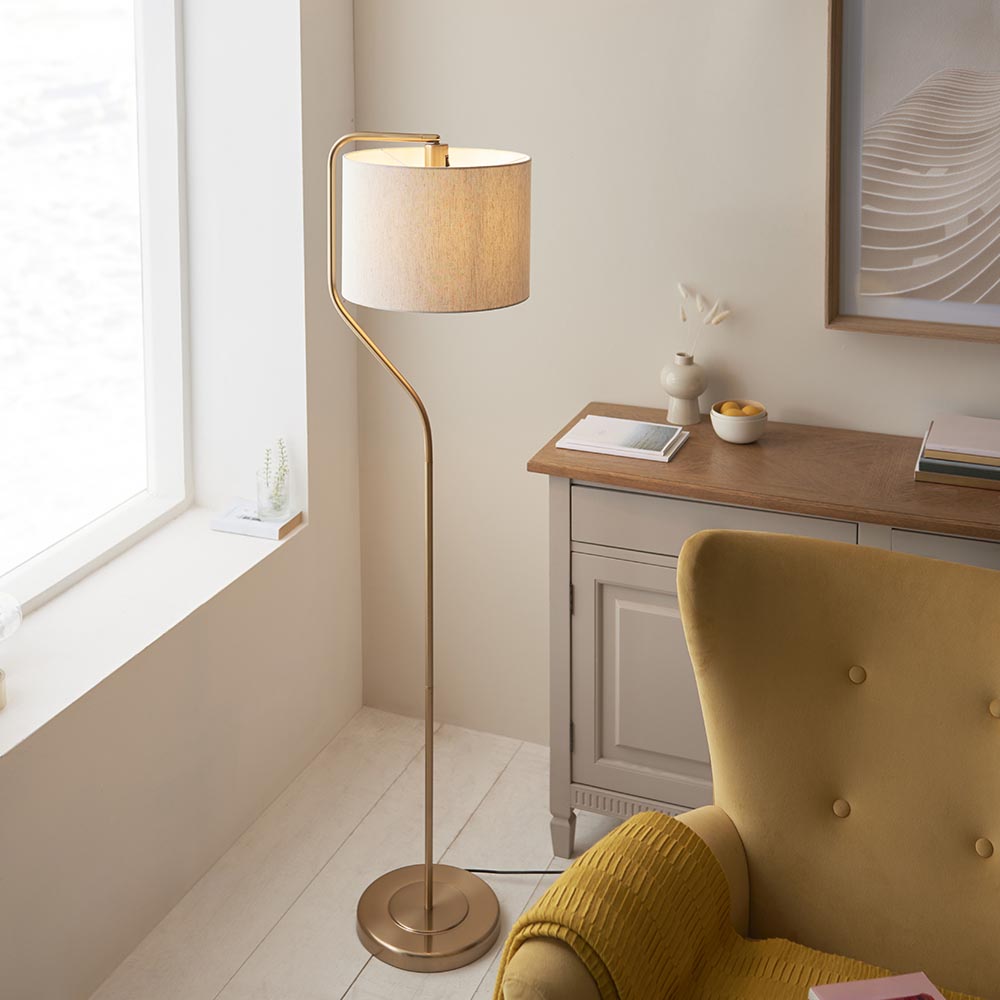 Arcturus Brass Finish Floor Lamp with E27 Socket - Modern Lighting for Living Room, Bedroom, and Office Decor