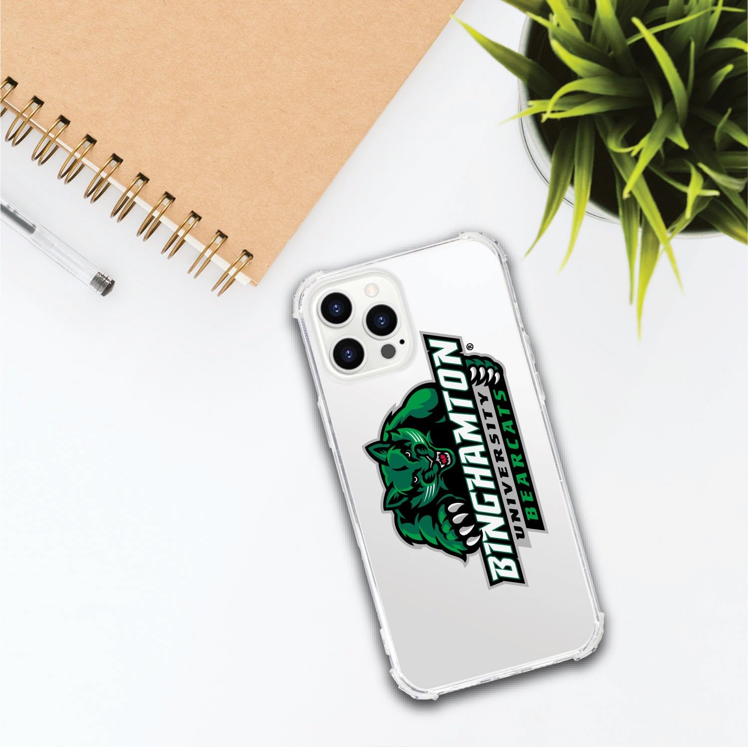 OTM Essentials Rugged Phone Case for iPhone 13 Pro Max - Shockproof Protective Cover with Tough Edge Design - Binghamton University Themed Classic White Case | Perfect for College Students, Outdoor Activities & Daily Protection
