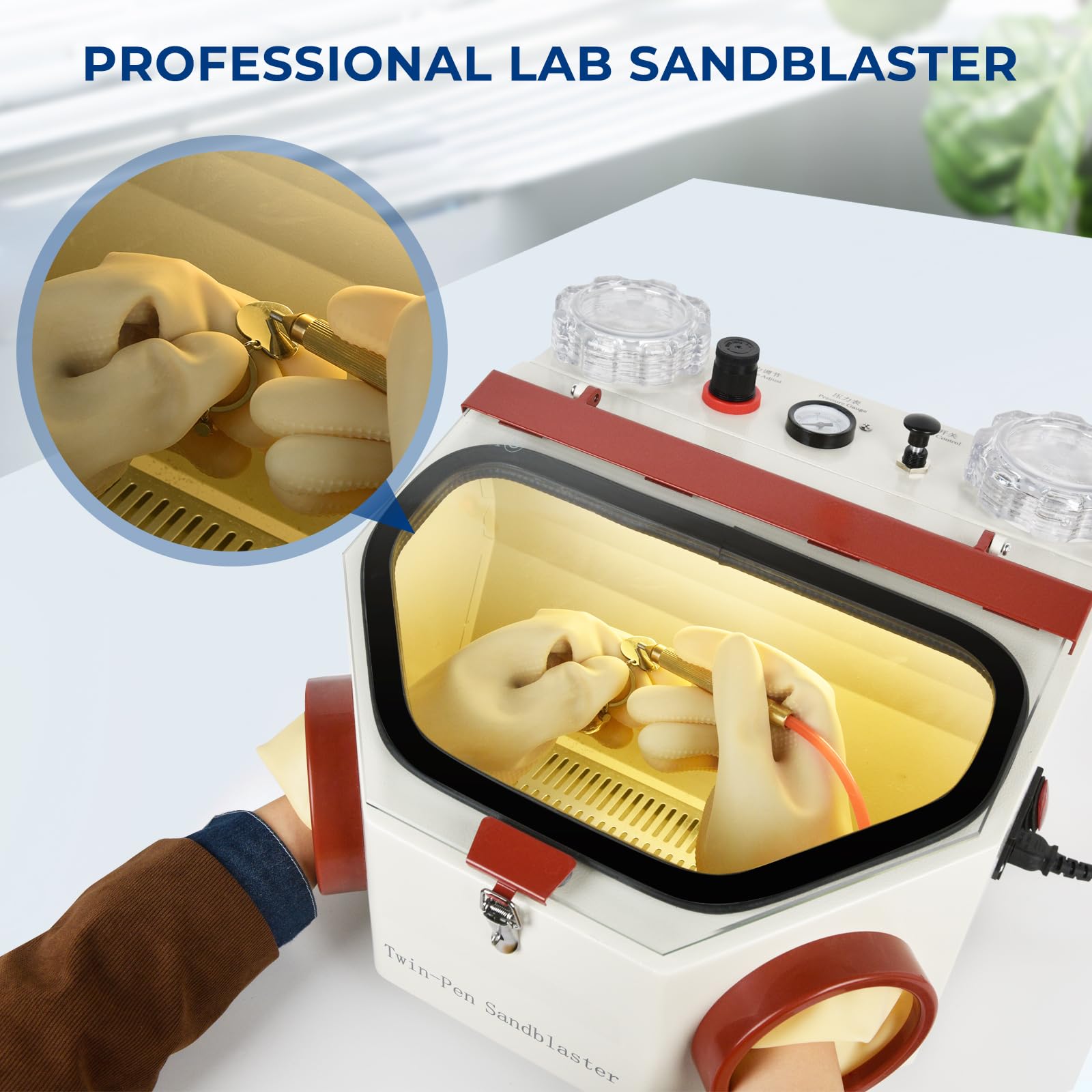110V Dual Pen Sand Blaster with LED Lights & Glass Viewport - Professional Material Restoration & Polishing Tool for Metal, Wood, Stone Cleaning & Surface Preparation | DIY & Industrial Use